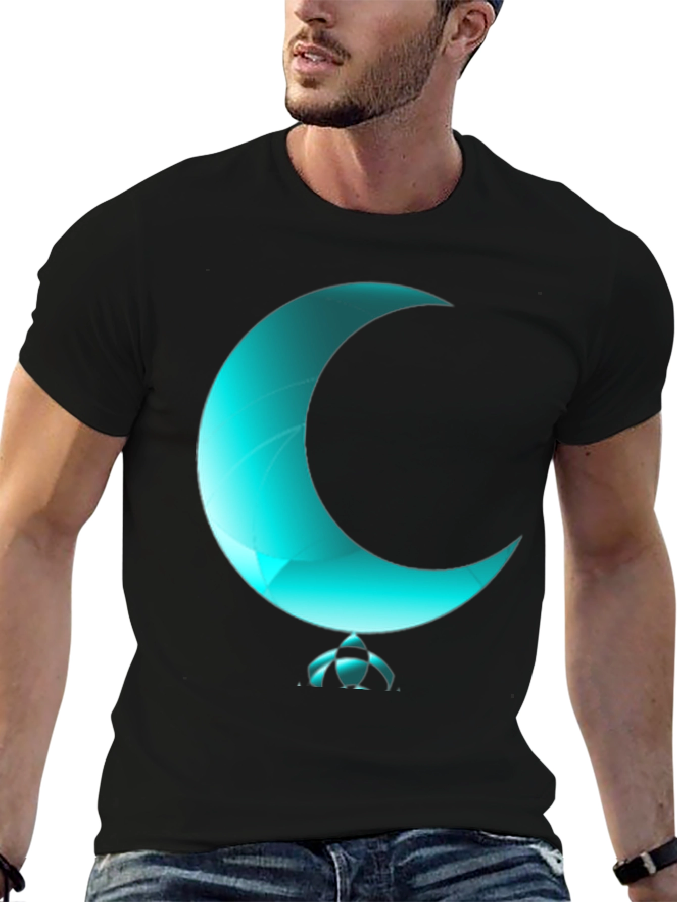 Black Turquoise Crescent Moon Graphic T-Shirt view 6