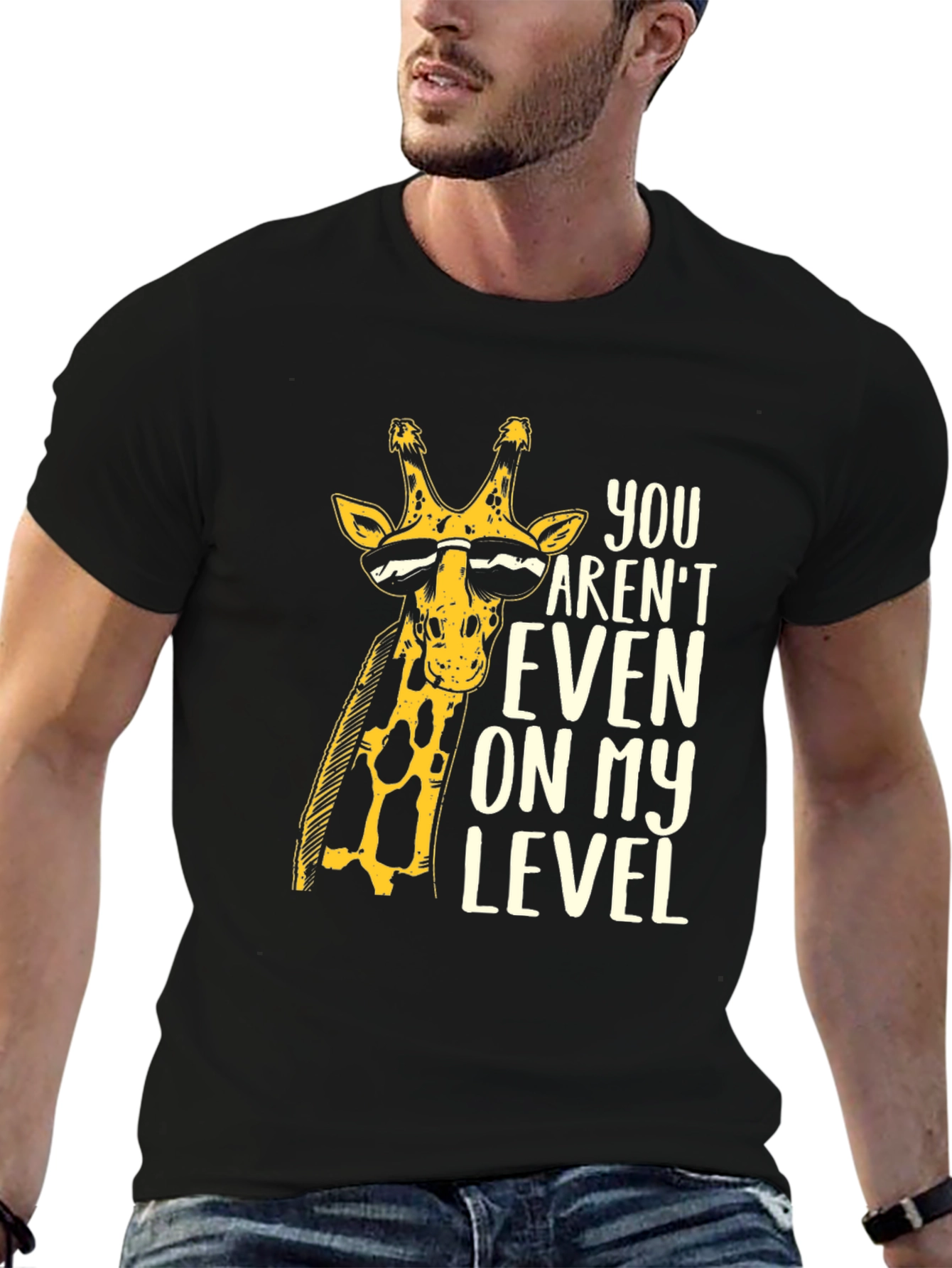 Black Funny Giraffe T-Shirt - You Aren't On My Level view 6