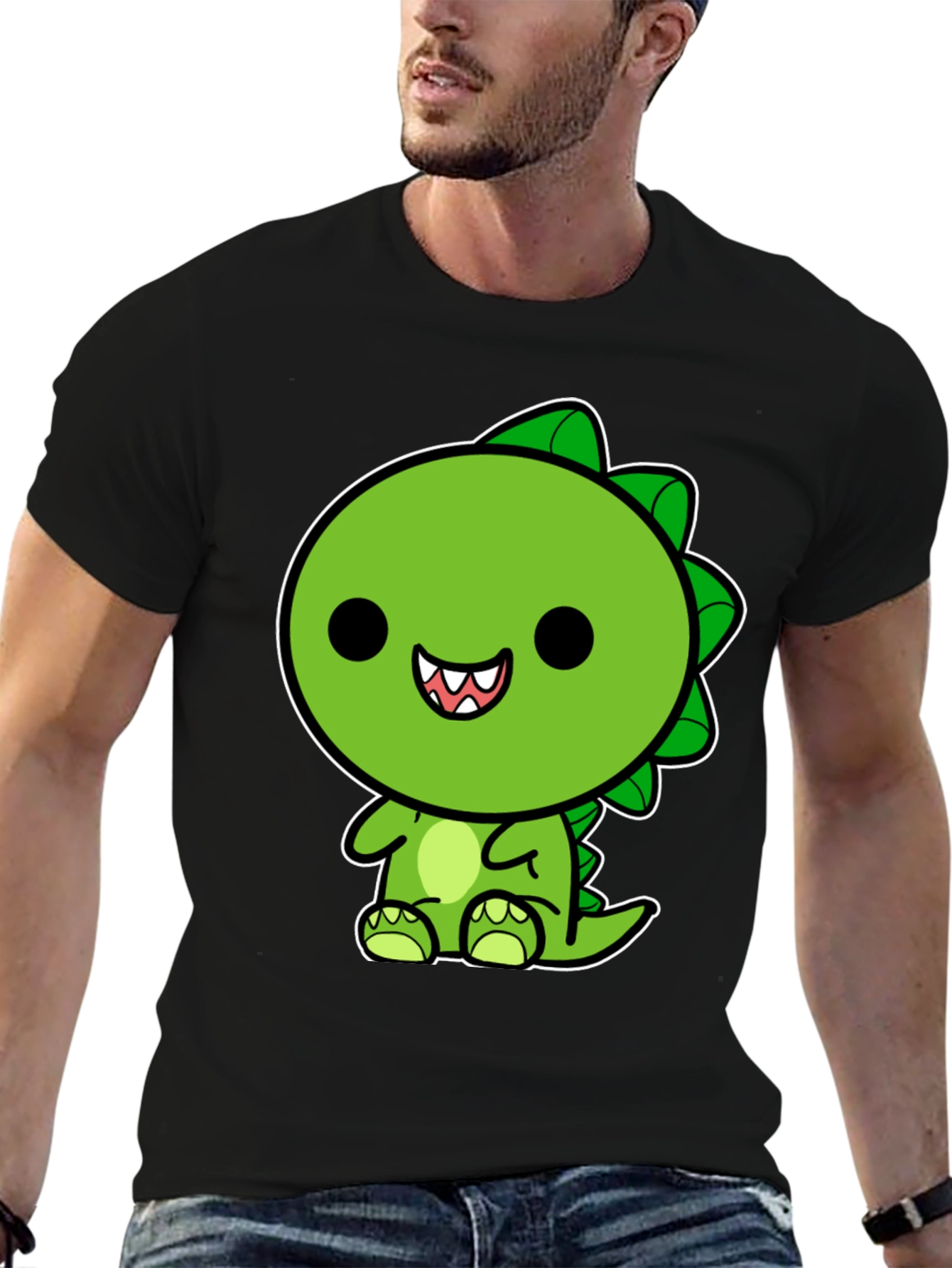 Black Cute Kawaii Dinosaur Graphic T-Shirt view 6