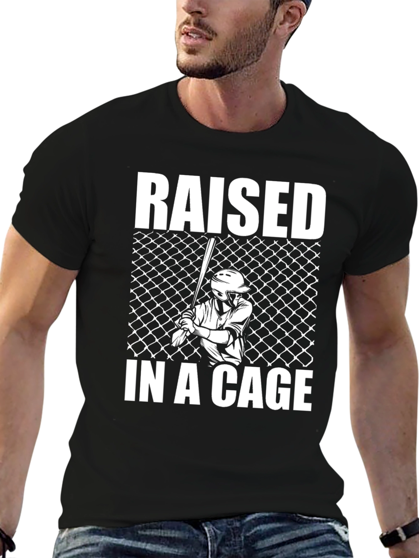 Black Raised in a Cage Baseball T-Shirt view 6