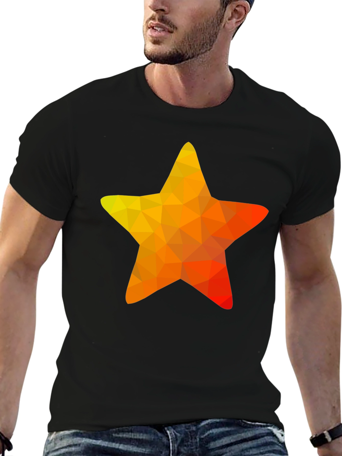 Black Geometric Star Graphic Tee - Casual Black T-Shirt view 6