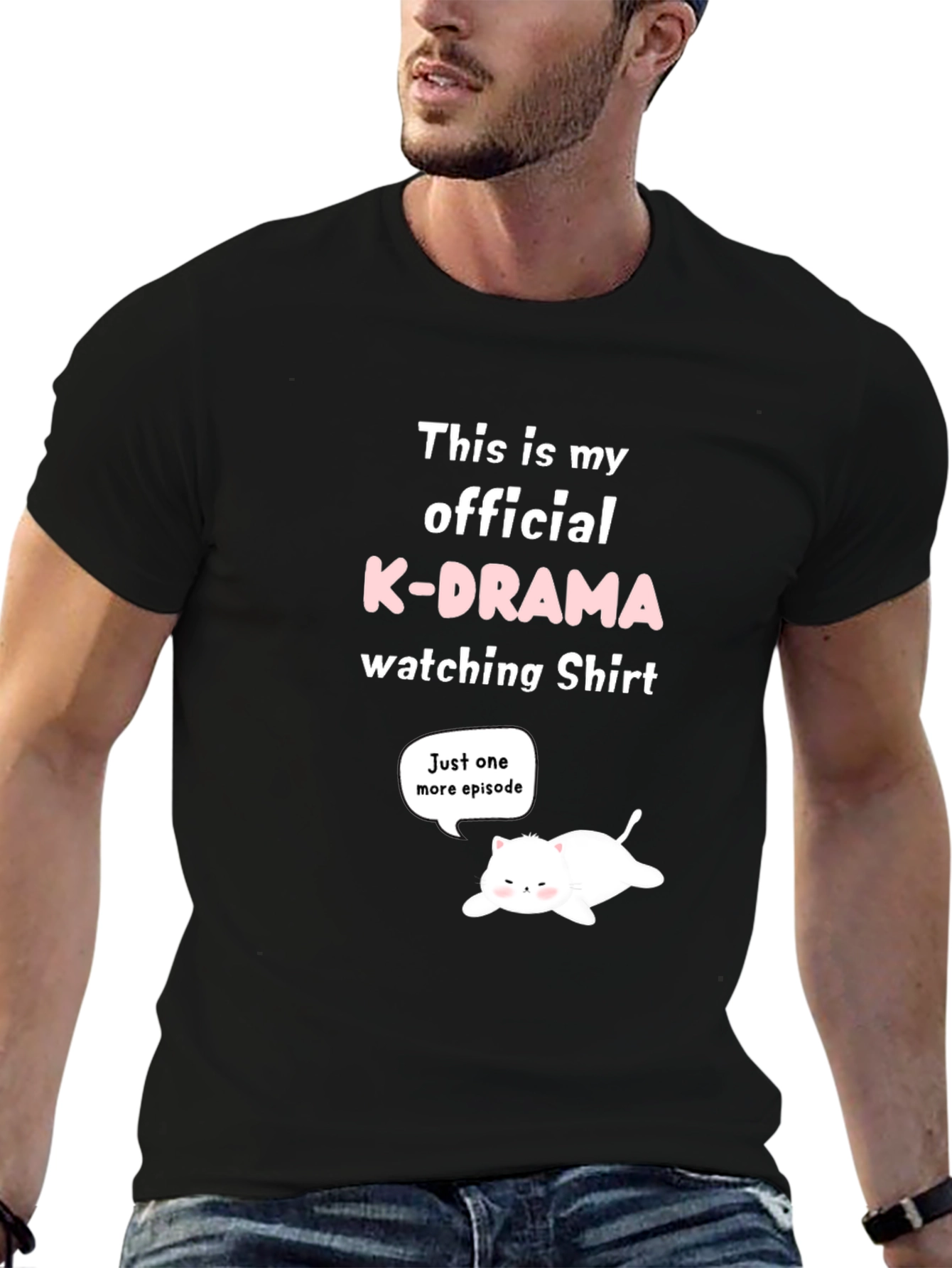 Black K-Drama Watching Shirt - Funny Cat Tee view 6