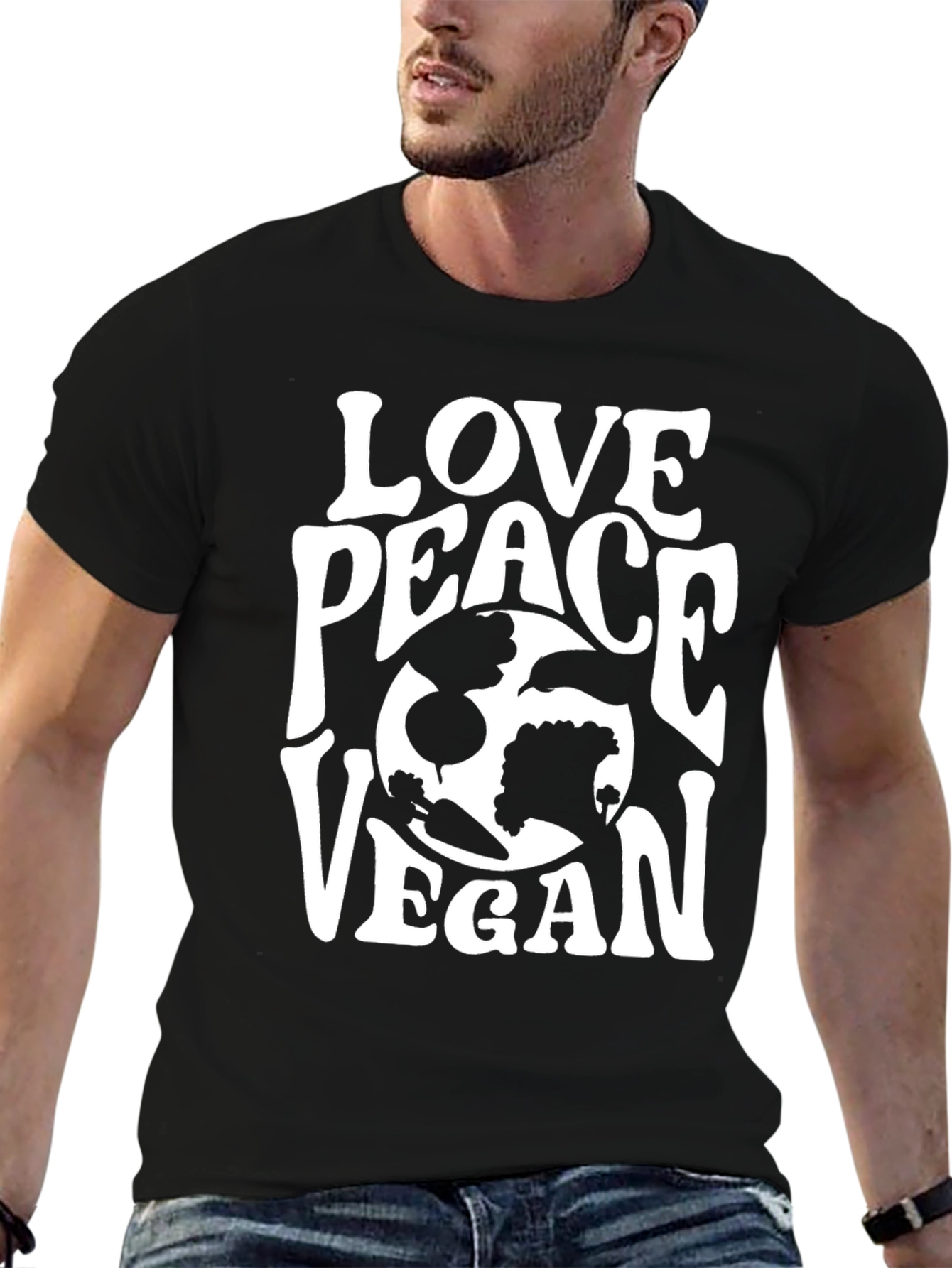 Black Love Peace Vegan T-Shirt - Black Graphic Tee view 6
