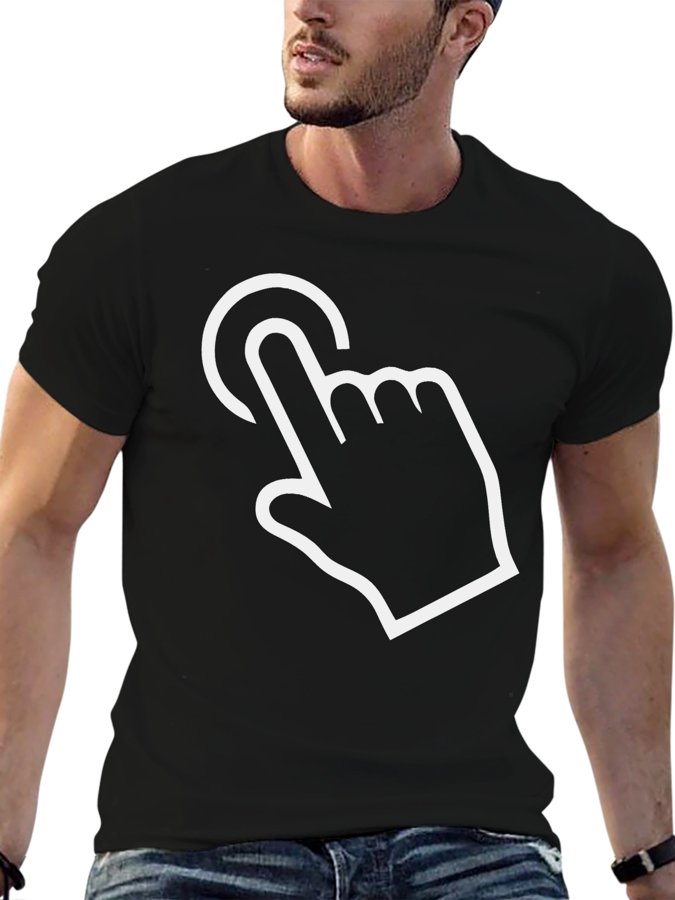 Black Touchscreen Hand Graphic Black T-Shirt view 6