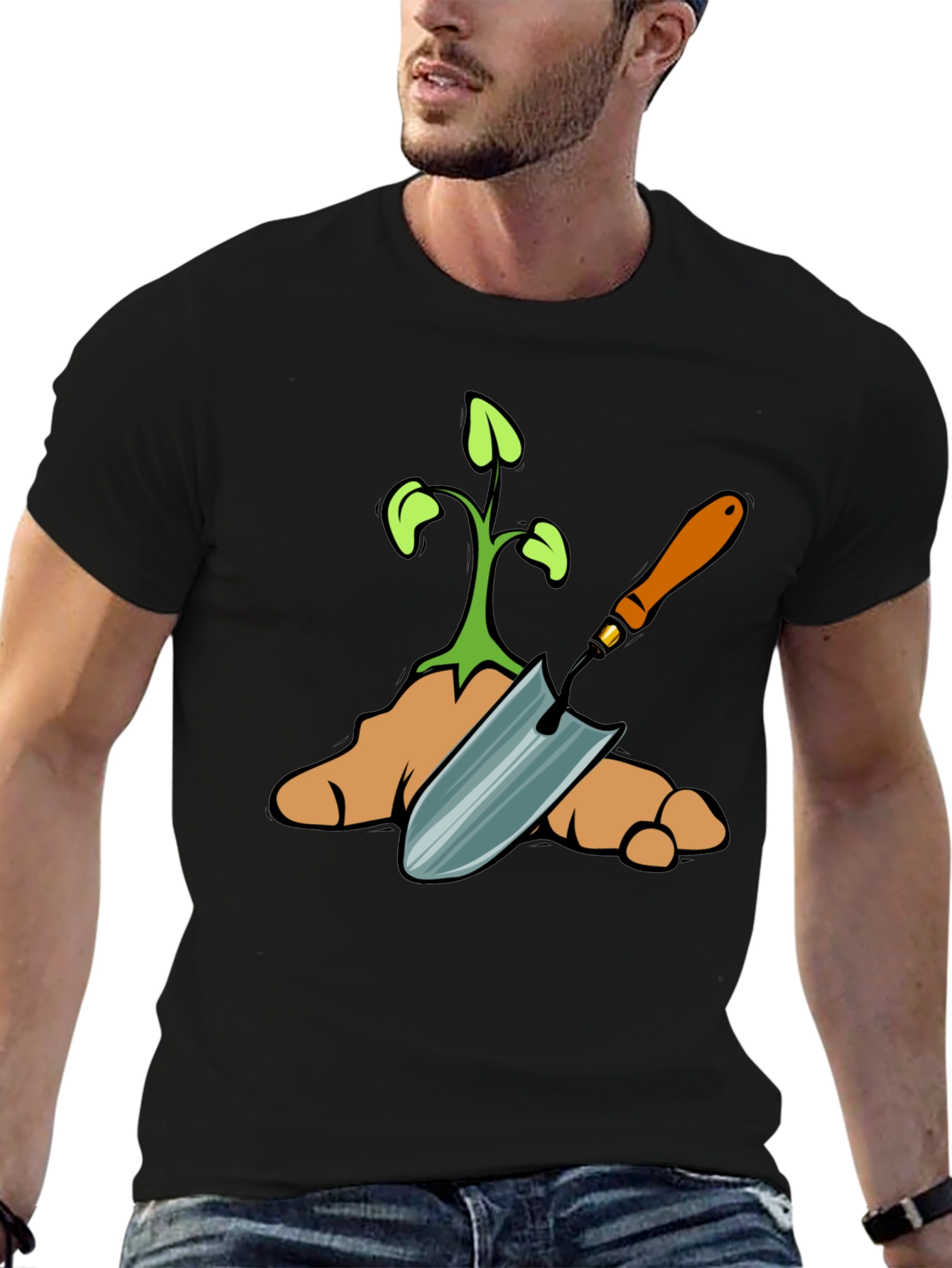 Black Gardening T-Shirt - Sprout & Trowel Design view 6