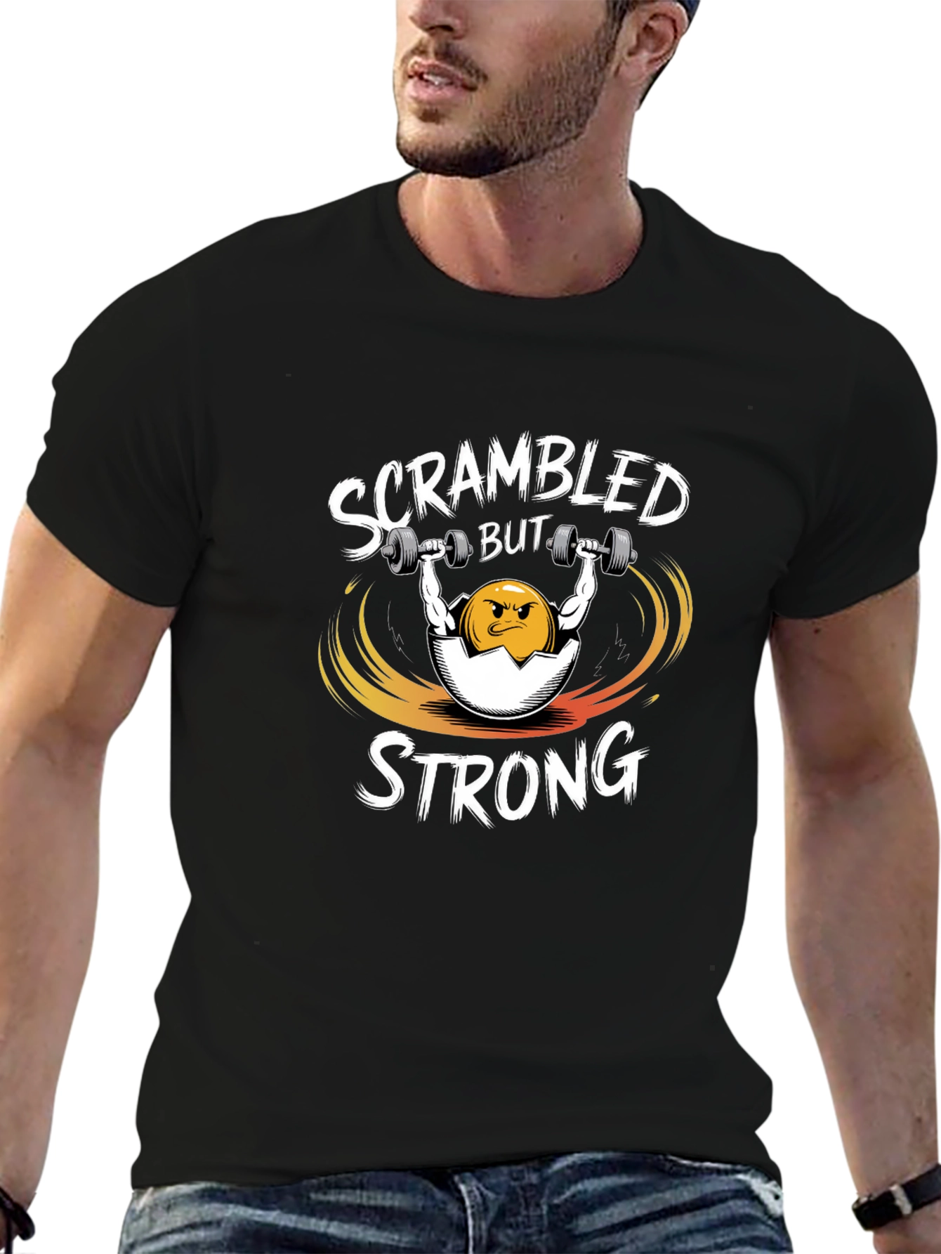 Black Scrambled But Strong Gym T-Shirt view 6