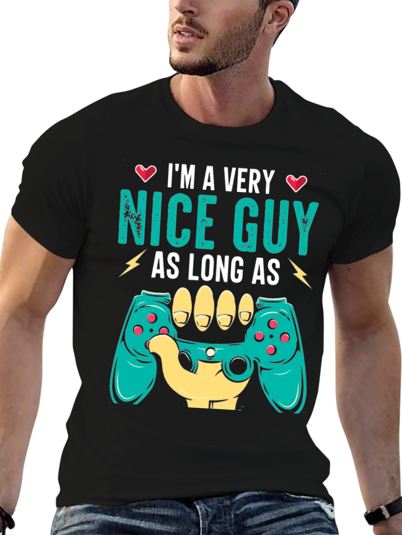 Black I'm a Very Nice Guy Gaming Controller T-Shirt view 6