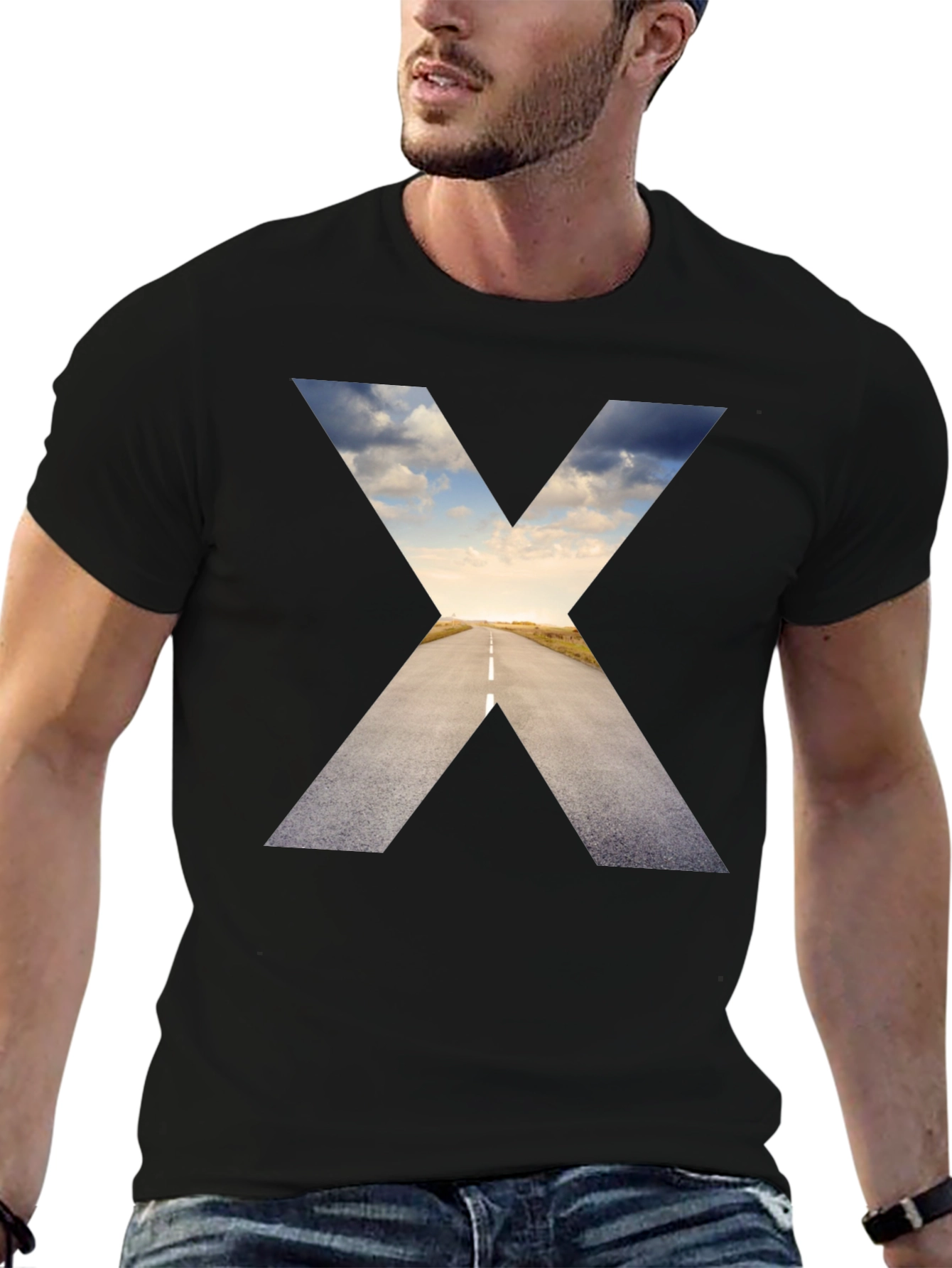 Black Road to Horizon Graphic Tee - Black Cotton Shirt view 6