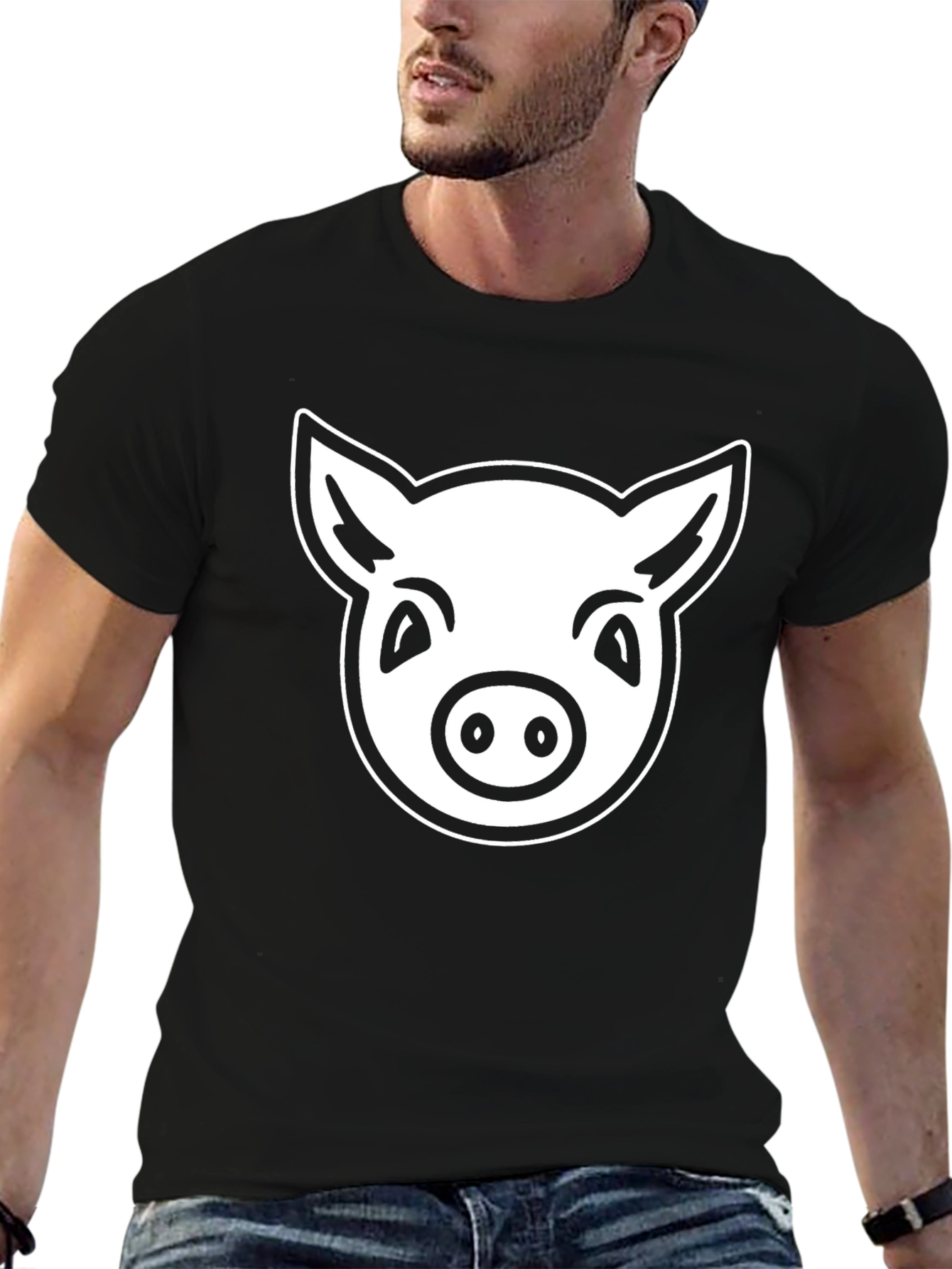 Black Pig Face Graphic T-Shirt - Black Cotton Tee view 6