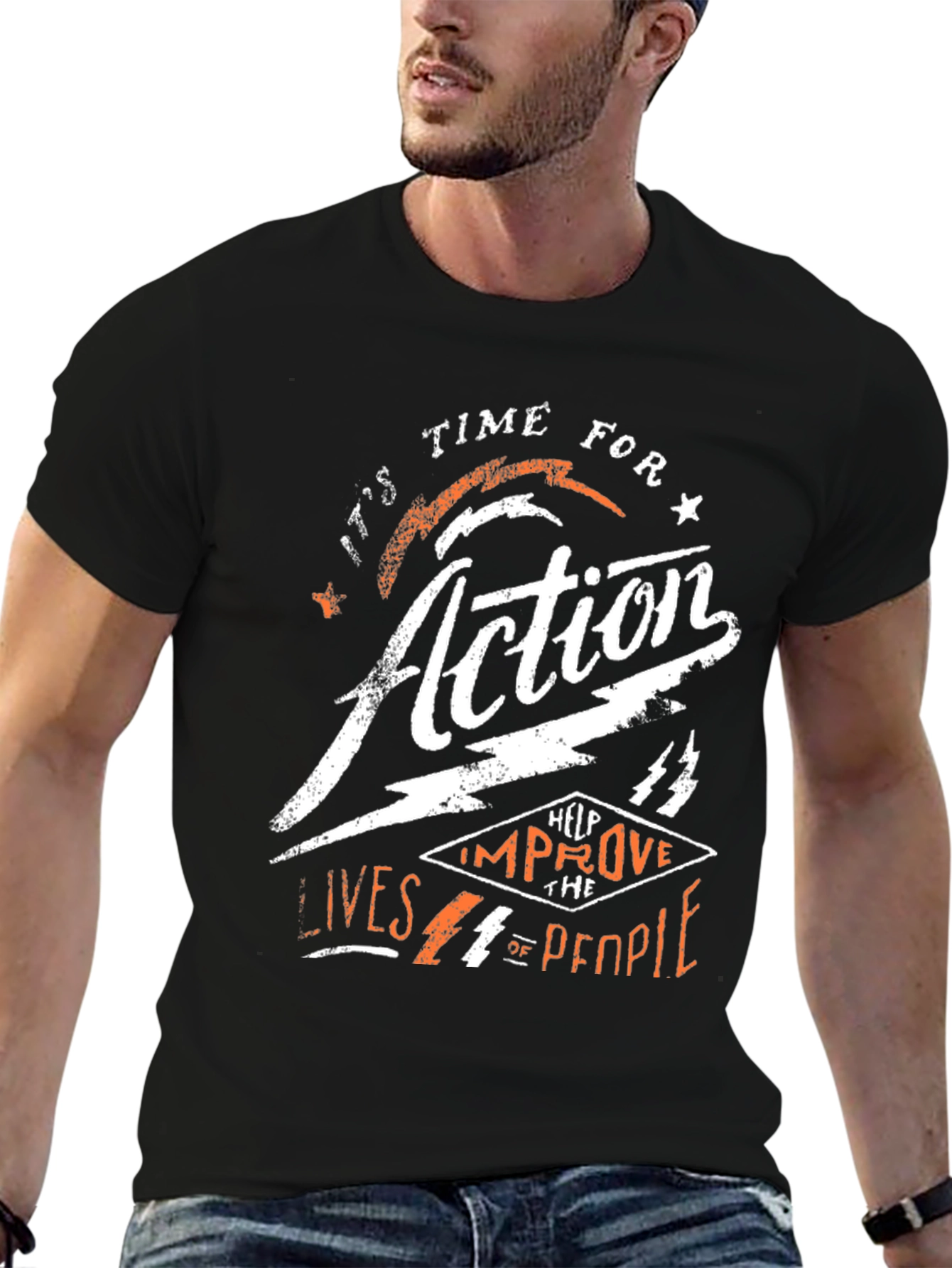 Black Time for Action Graphic Print Black T-Shirt view 6