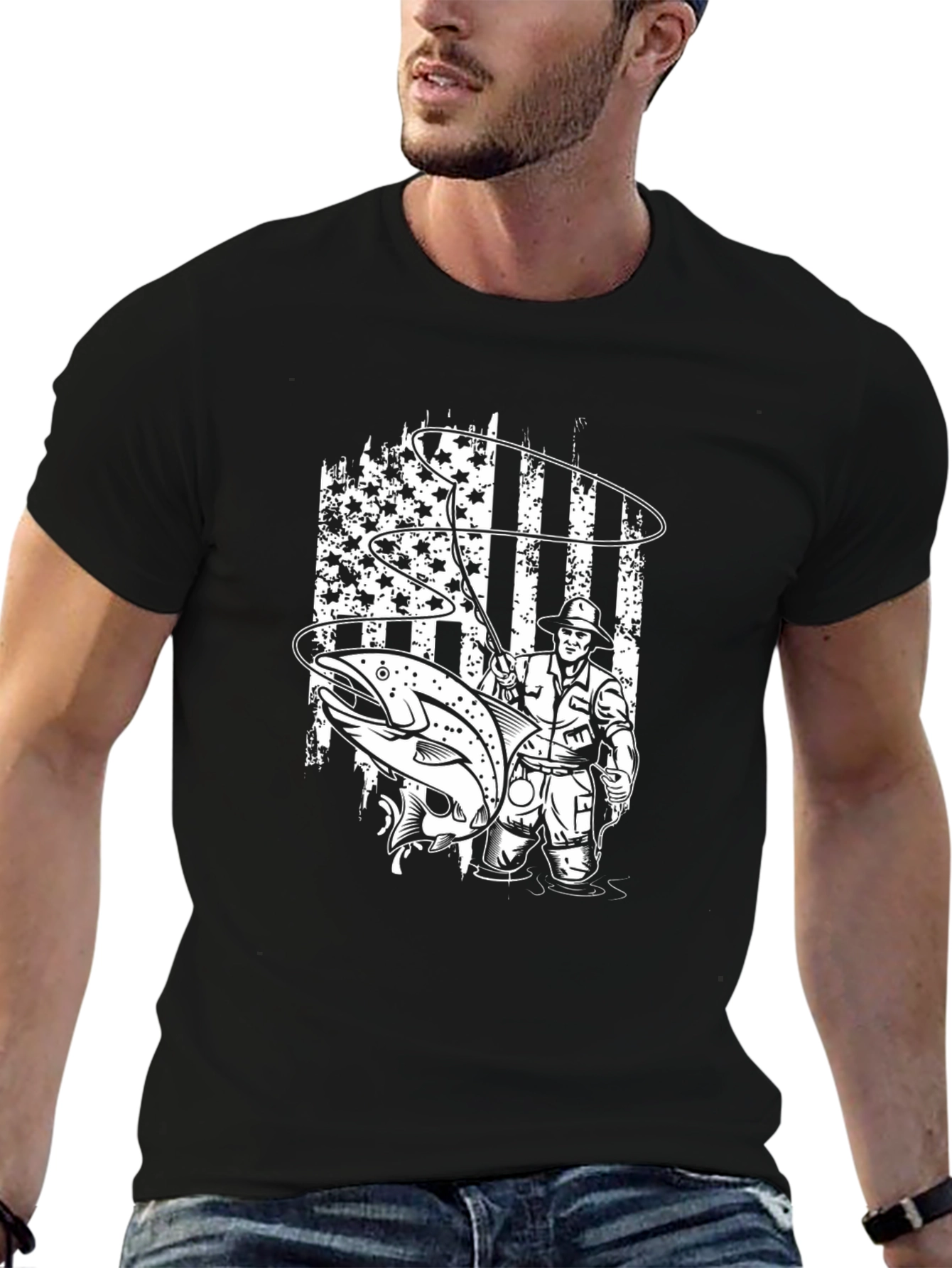 Black Fishing American Flag Graphic Tee view 6
