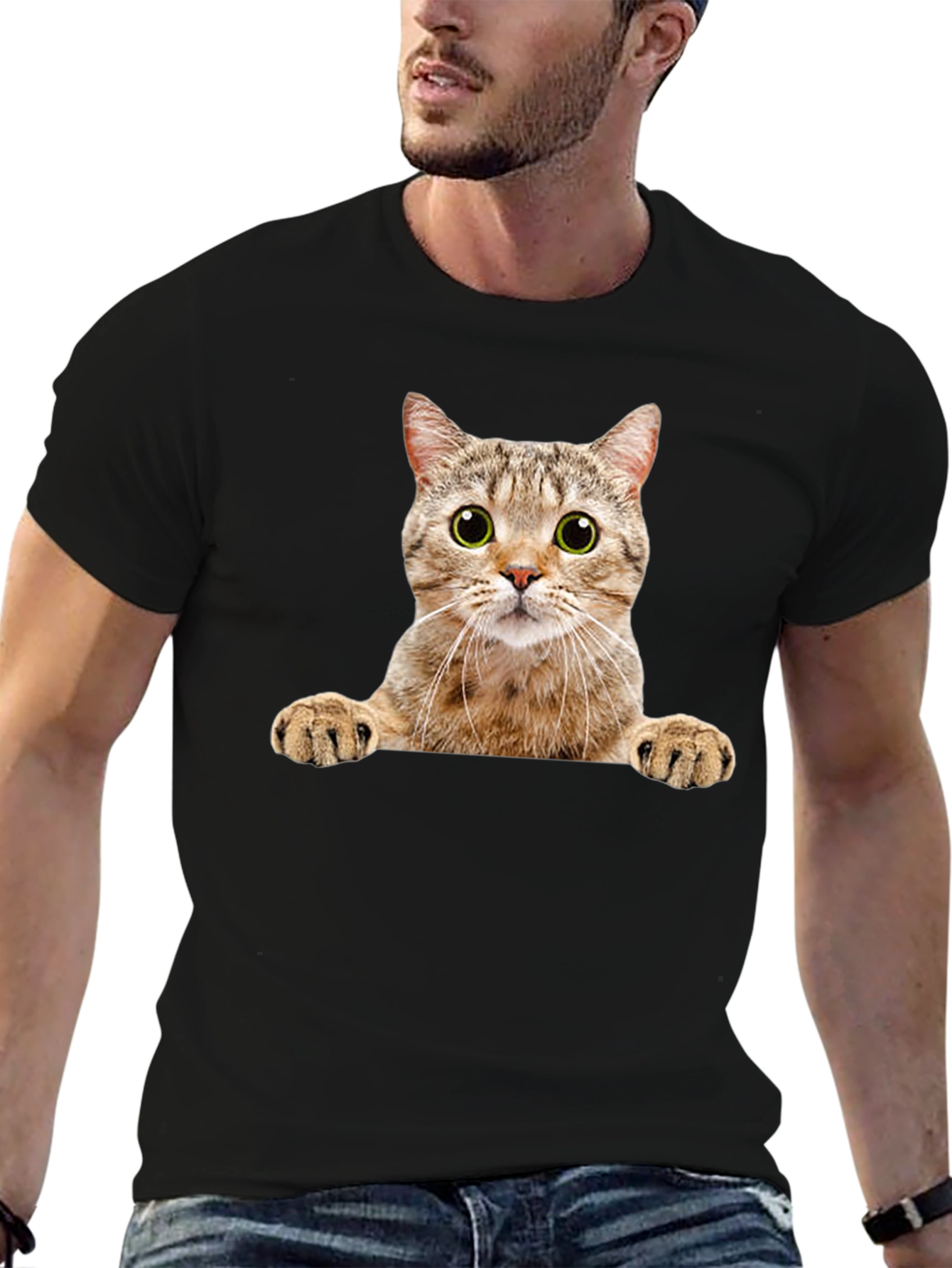 Black Cat Peeking T-Shirt - Novelty Animal Graphic Tee view 6