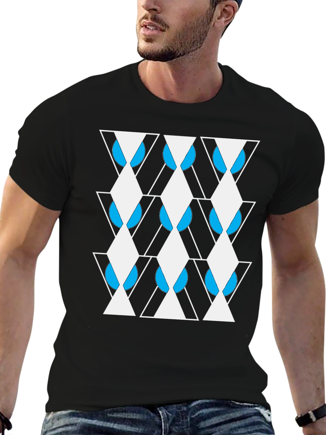 Black Geometric Print Crew Neck T-Shirt view 6