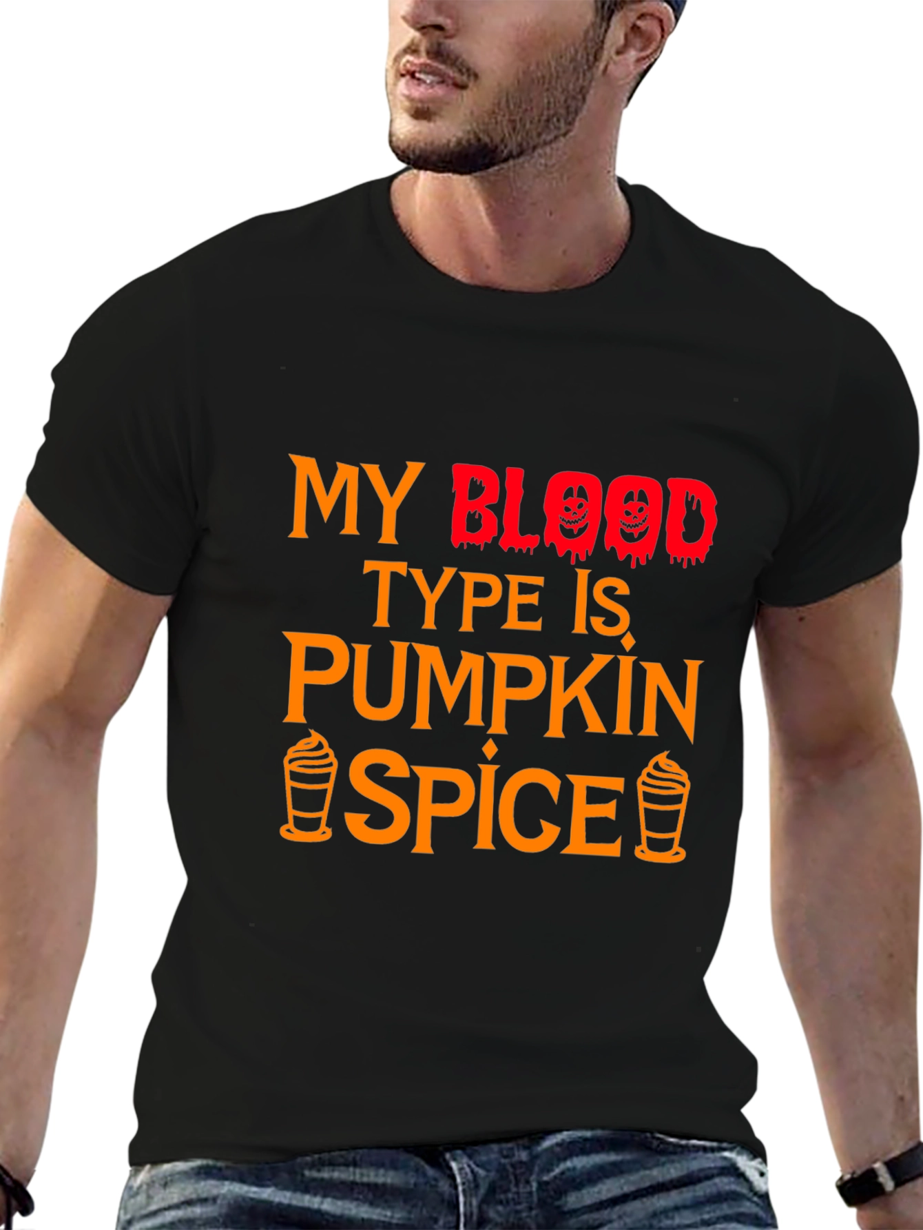 Black Pumpkin Spice Blood Type Halloween T-Shirt view 6