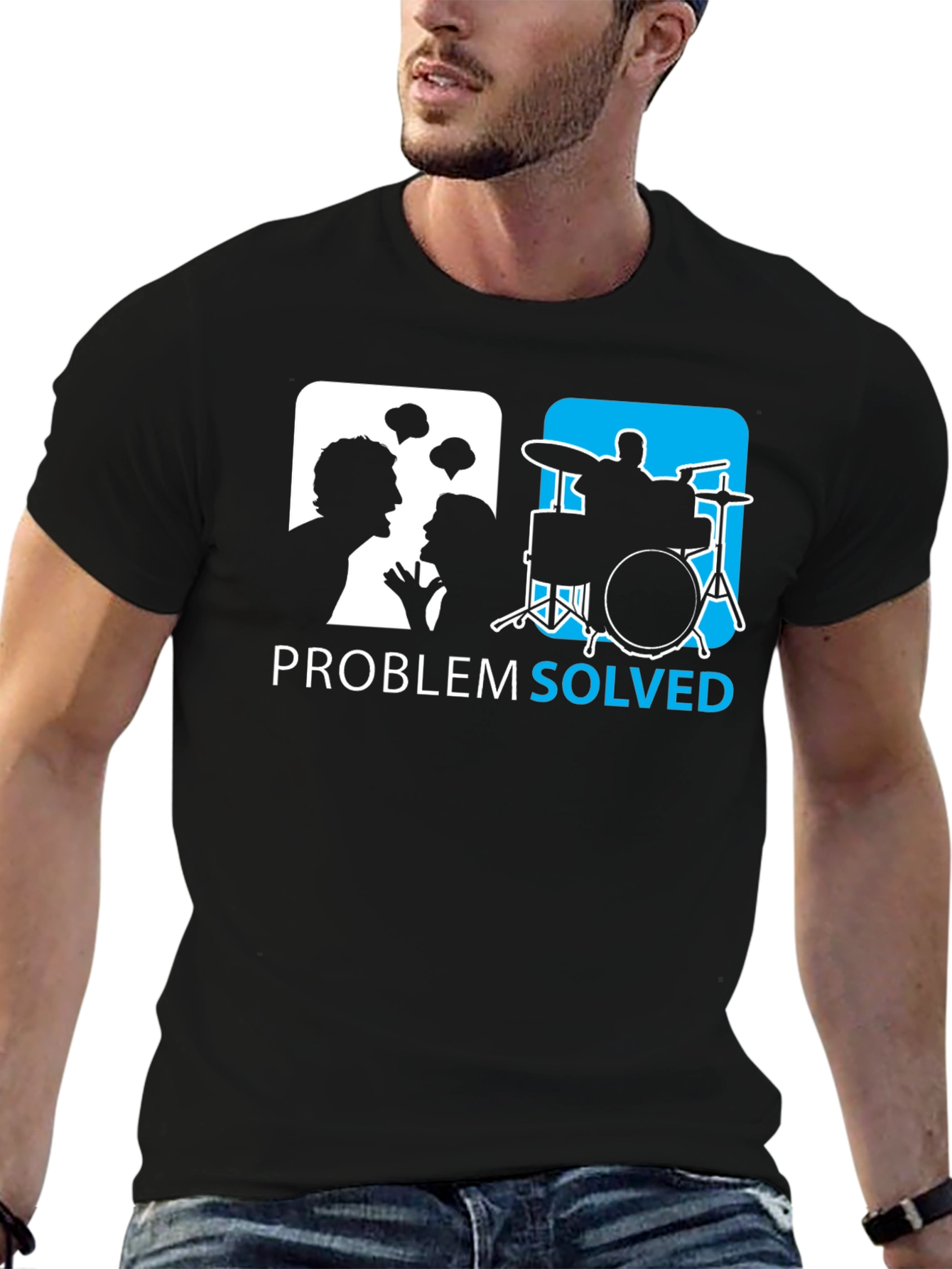 Black Problem Solved Drummer T-Shirt - Funny Music Tee view 6