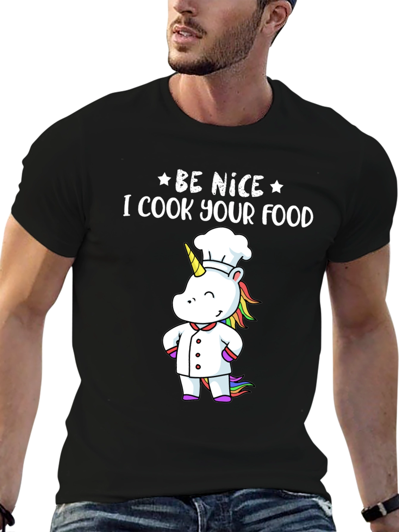 Black Be Nice I Cook Your Food T-Shirt Funny Unicorn Chef view 6