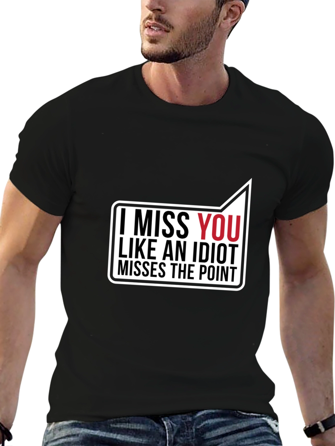 Black I Miss You Funny Graphic T-Shirt view 6