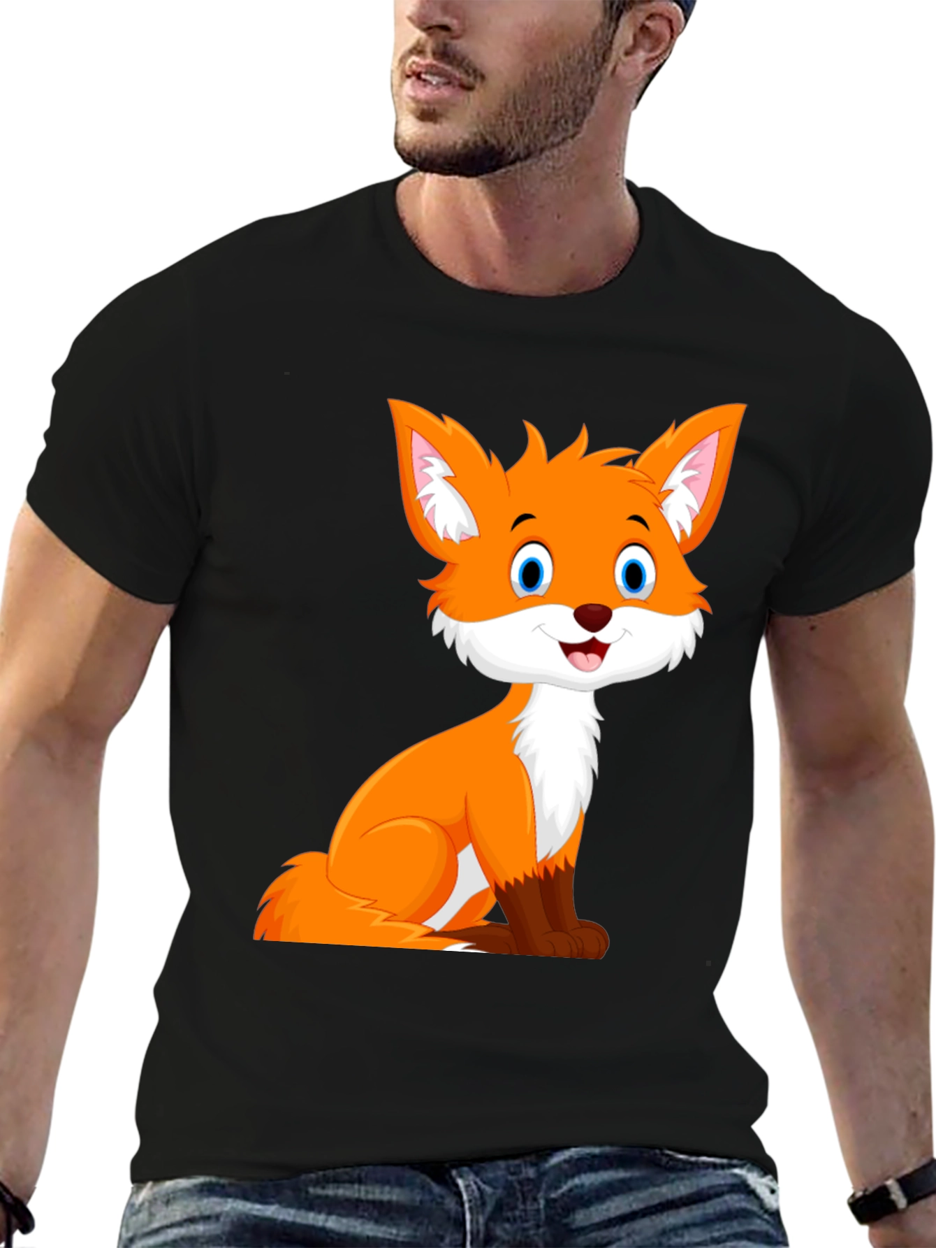 Black Cute Fox Graphic Tee - Black Unisex T-Shirt view 6
