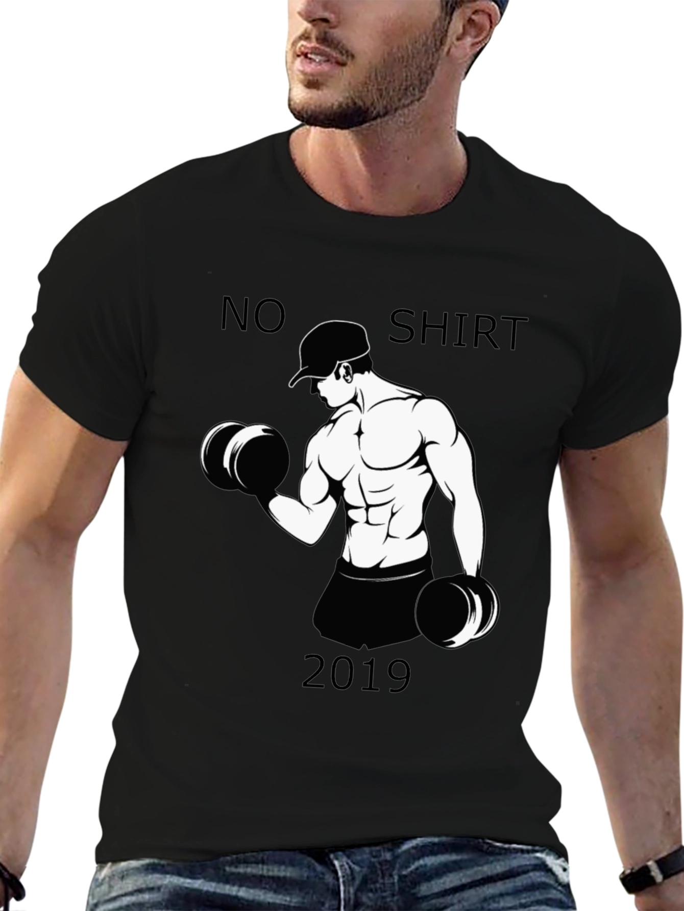 Black Funny No Shirt 2019 Workout T-Shirt view 6