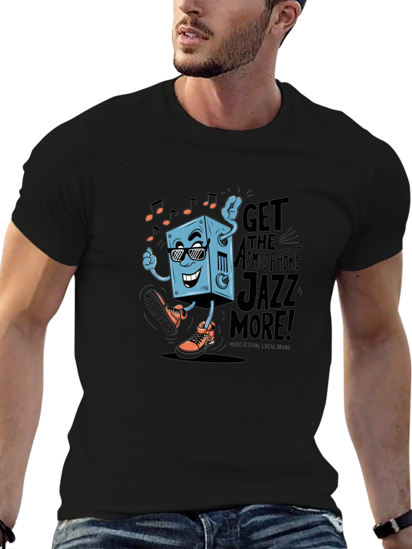 Black Cool Jazz Graphic Tee - Black Cotton T-Shirt view 6