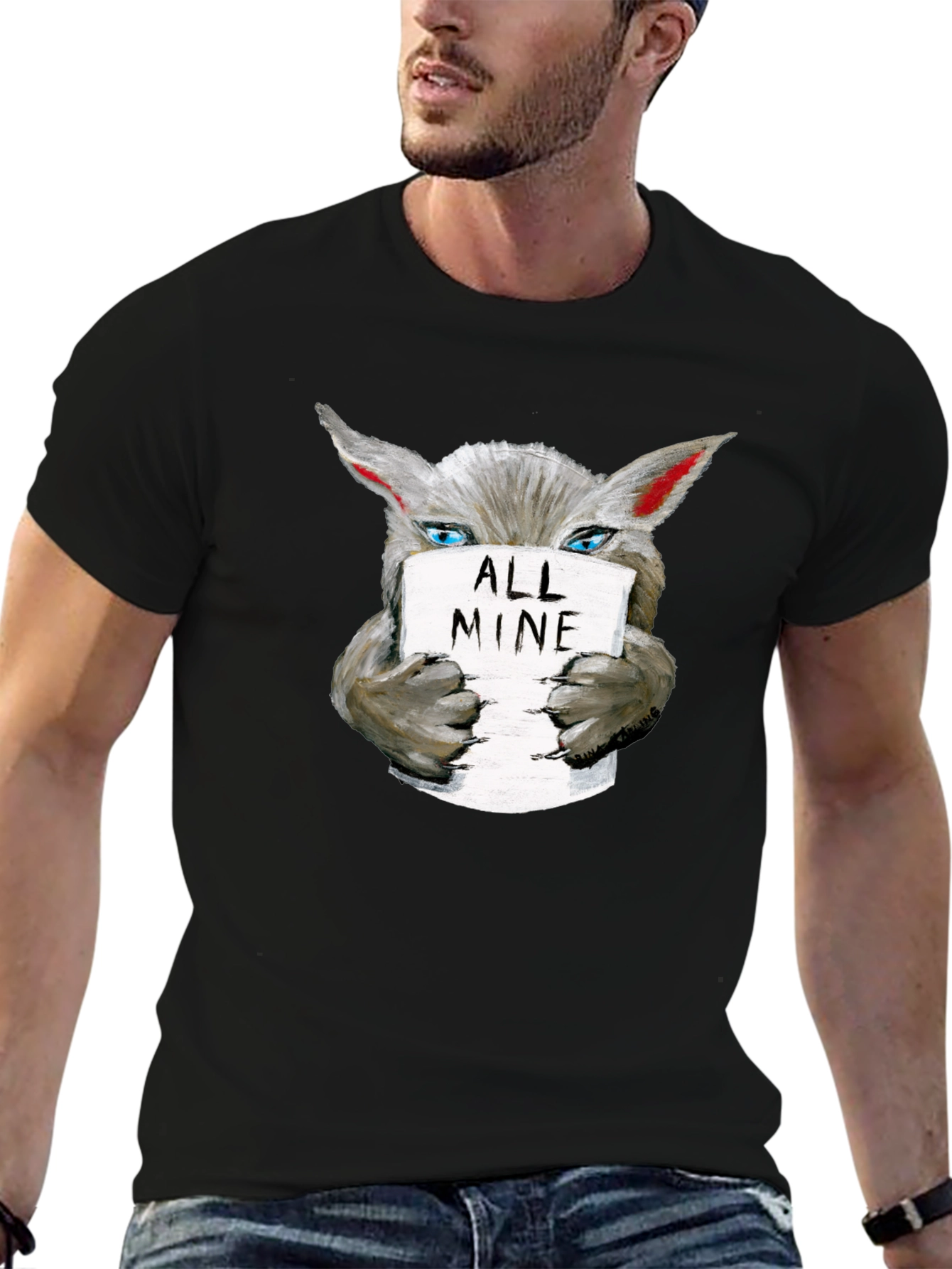 Black All Mine Wolf Graphic Tee - Trendy Crew Neck T-Shirt view 6