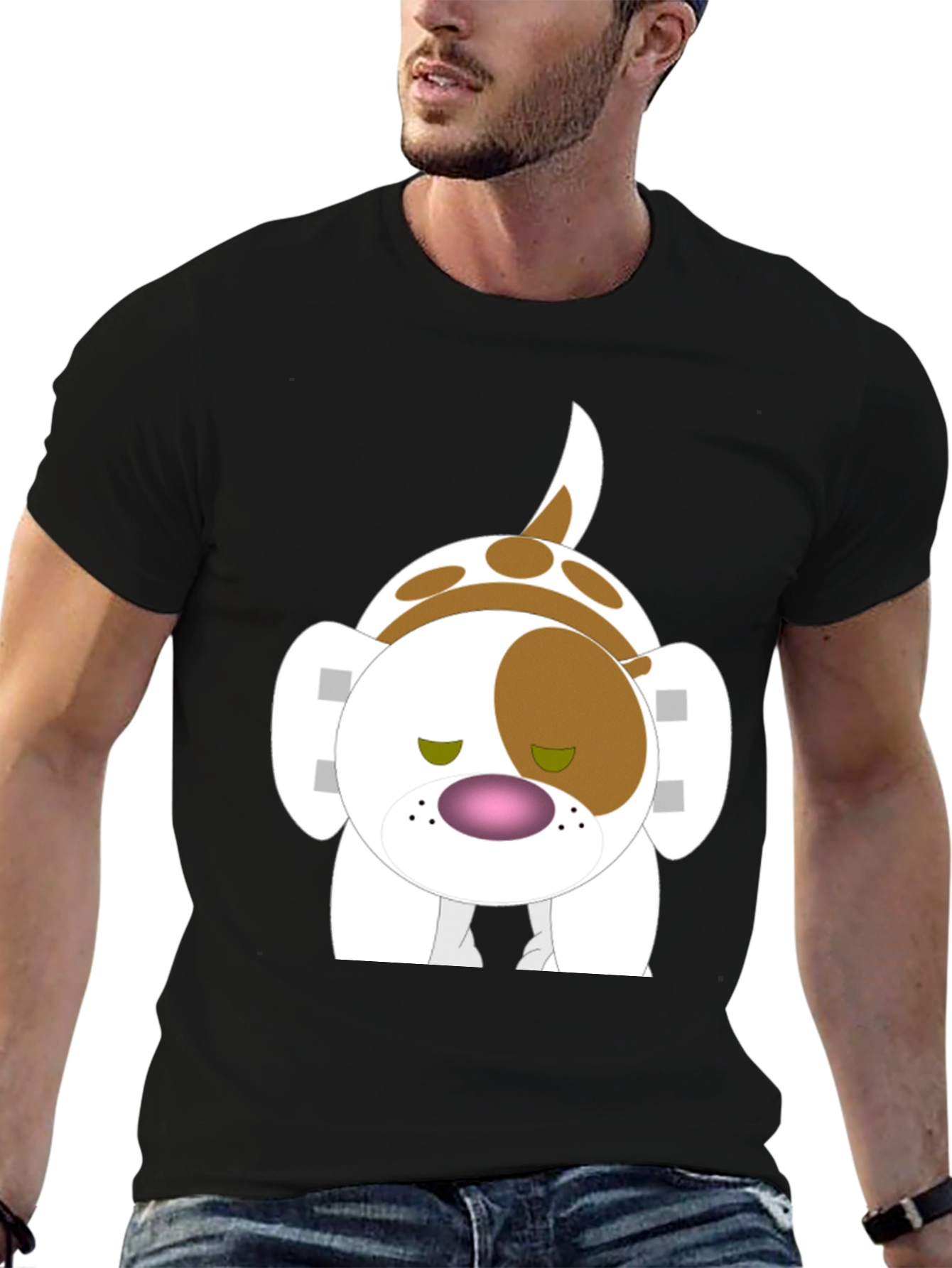 Black Cartoon Dog Print T-Shirt - Soft Cotton Tee view 6