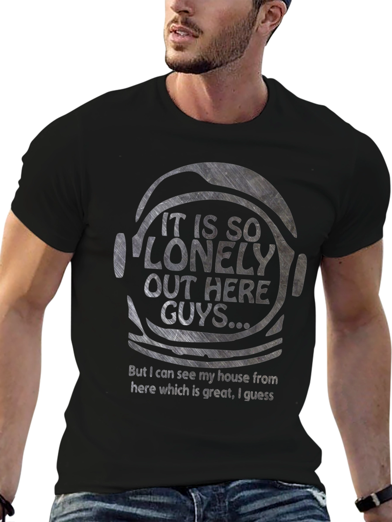 Black Lonely Astronaut T-Shirt - Space Humor Tee view 6