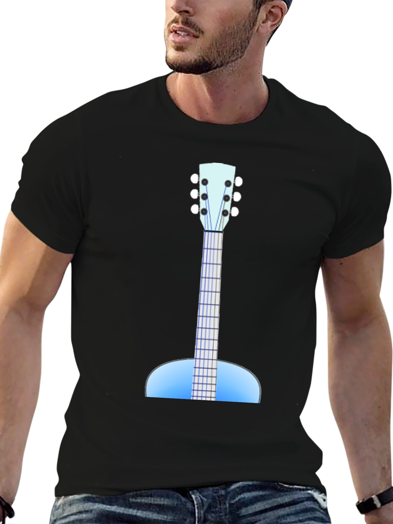 Black Guitar Graphic Black Tee - Music Lover's Apparel view 6