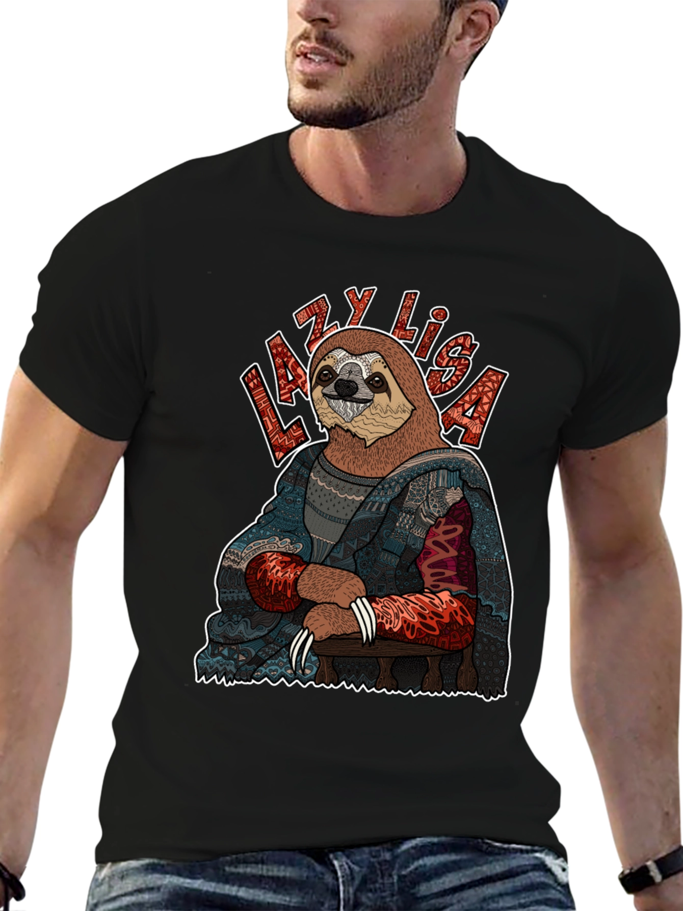 Black Lazy Lisa Sloth Graphic Tee view 6