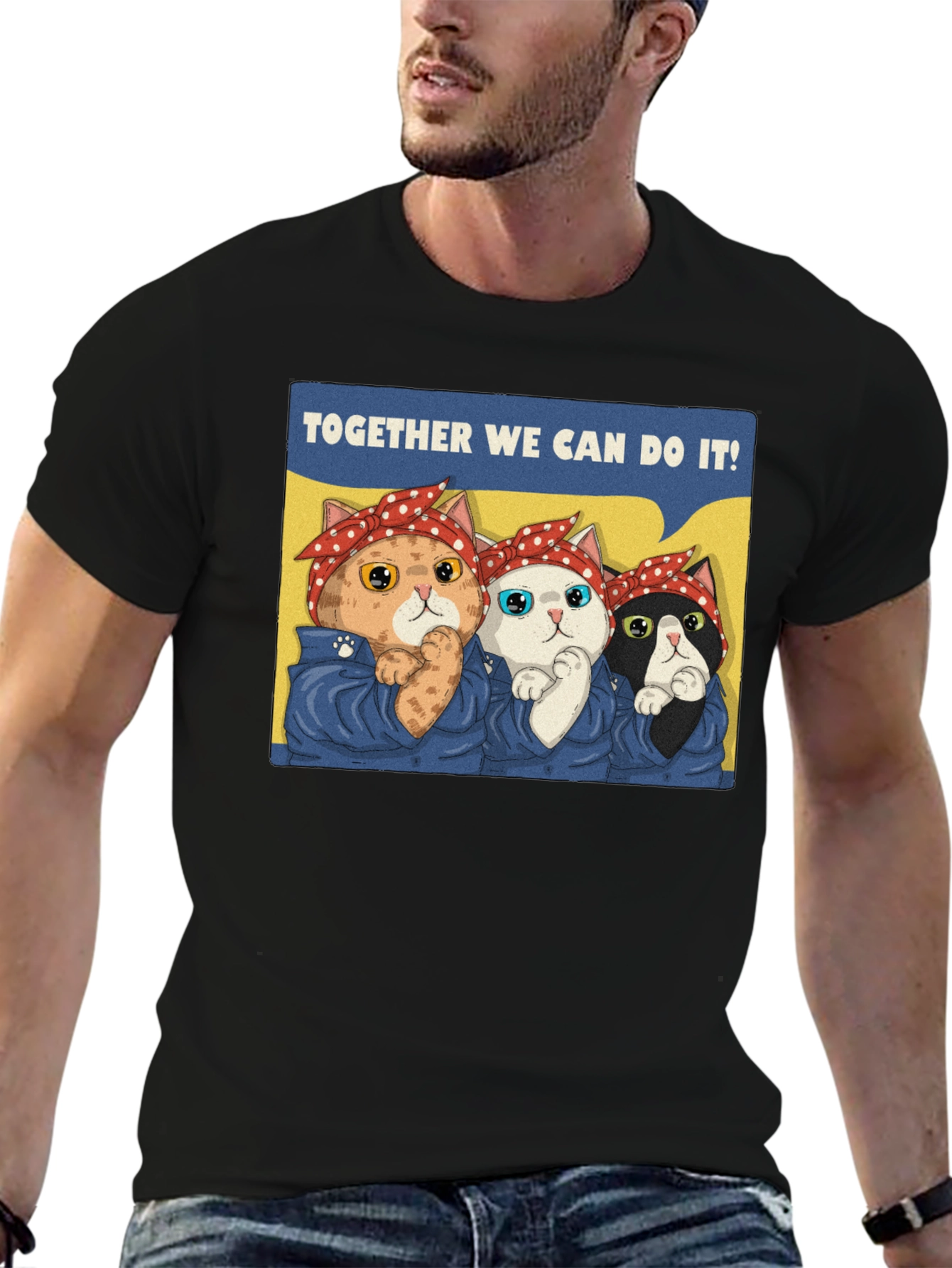 Black Rosie the Riveter Cats T-Shirt view 6