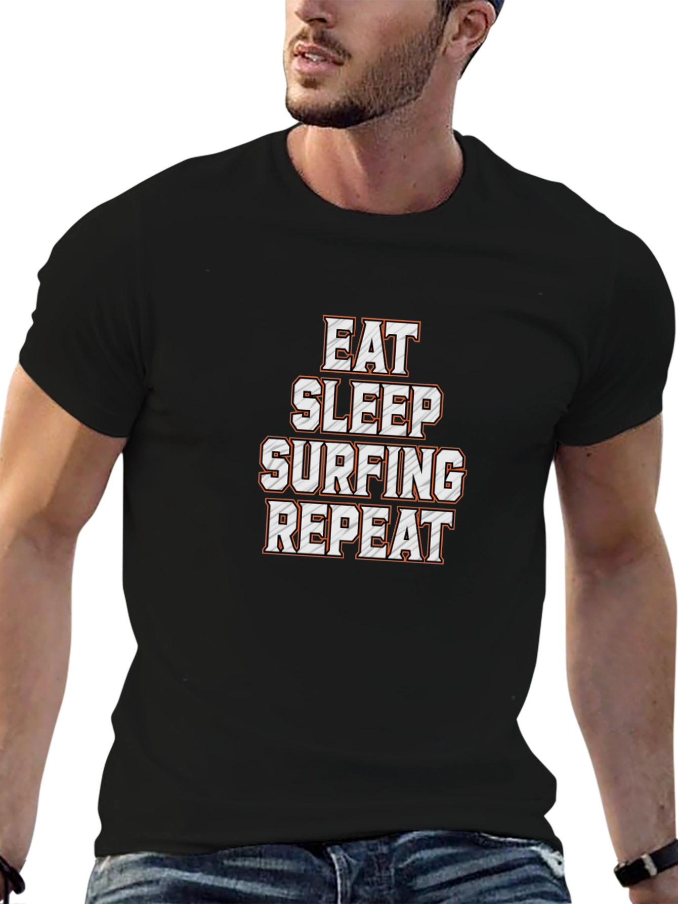 Black Eat Sleep Surfing Repeat Black T-Shirt view 6