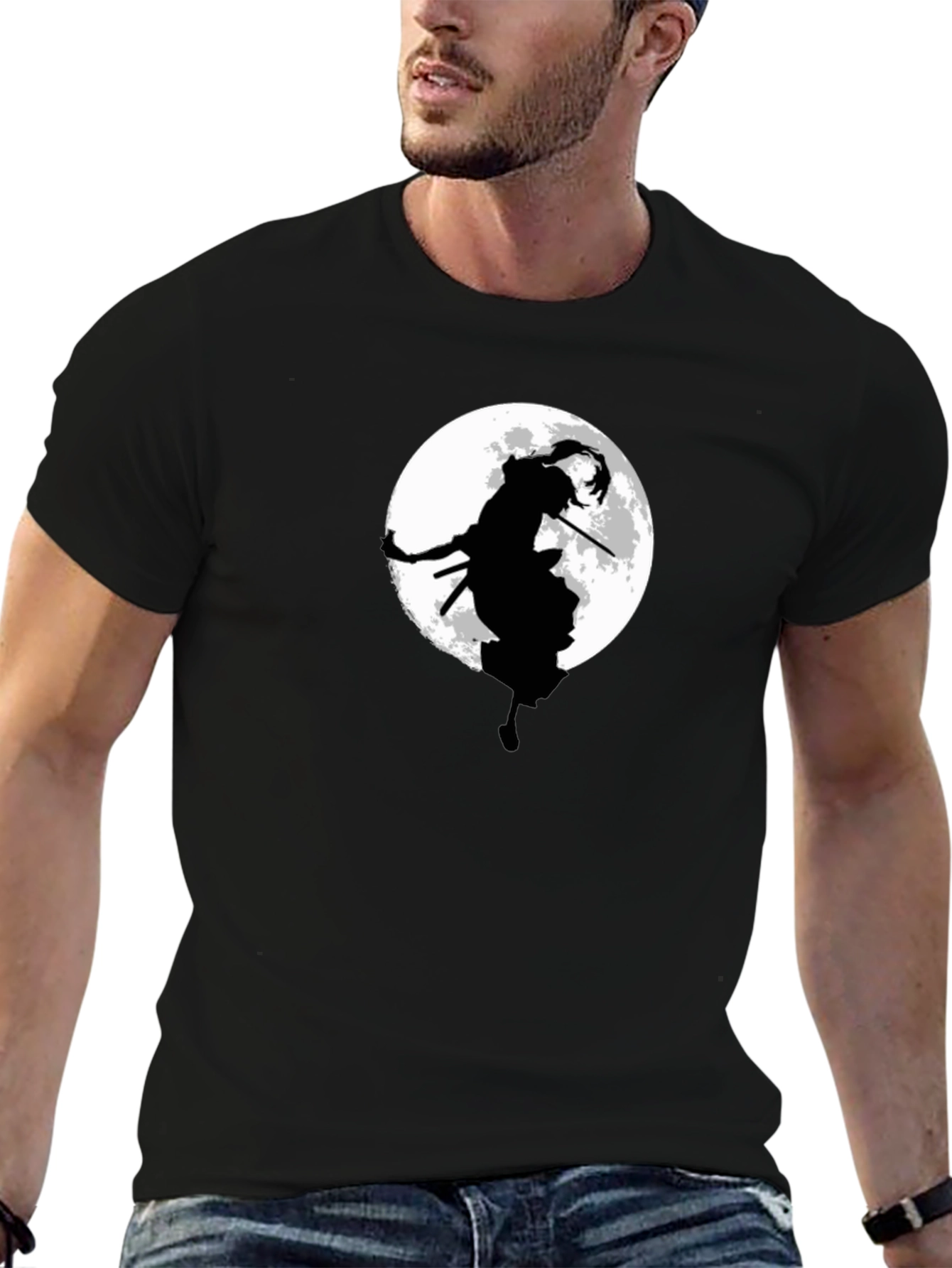 Black Samurai Moon Graphic Tee - Black Cotton Blend view 6
