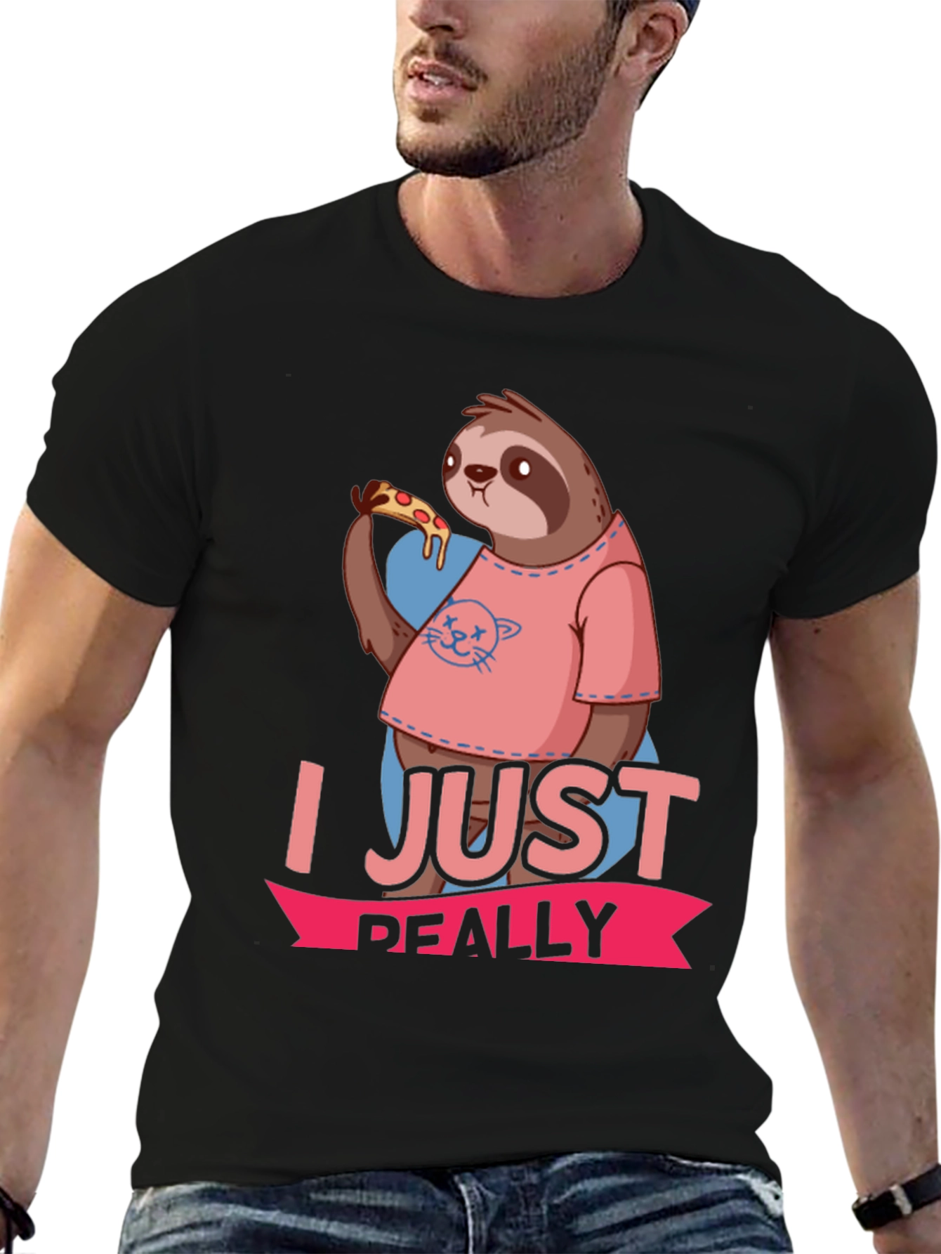 Black Sloth Pizza Lover T-Shirt - Funny Graphic Tee view 6