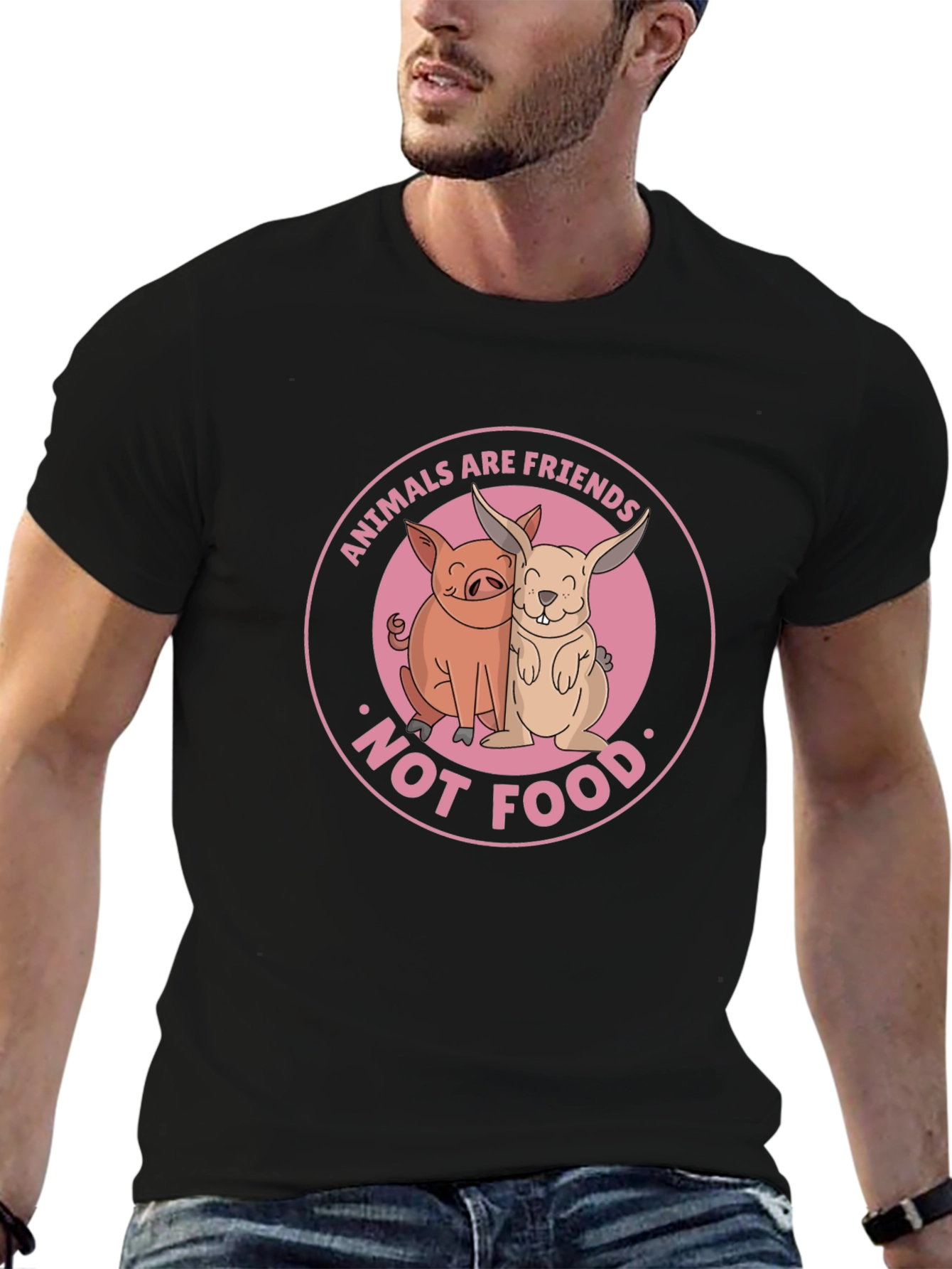 Black Vegan Animals Are Friends T-shirt view 6