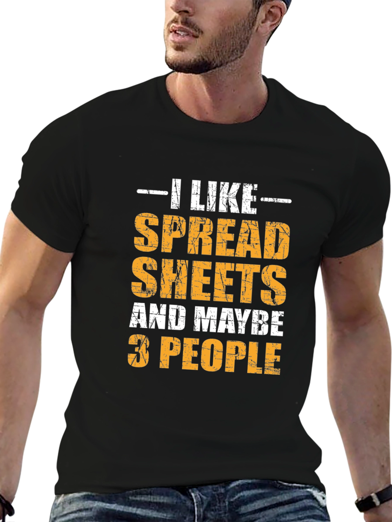 Black I Like Spreadsheets & 3 People Black T-Shirt view 6