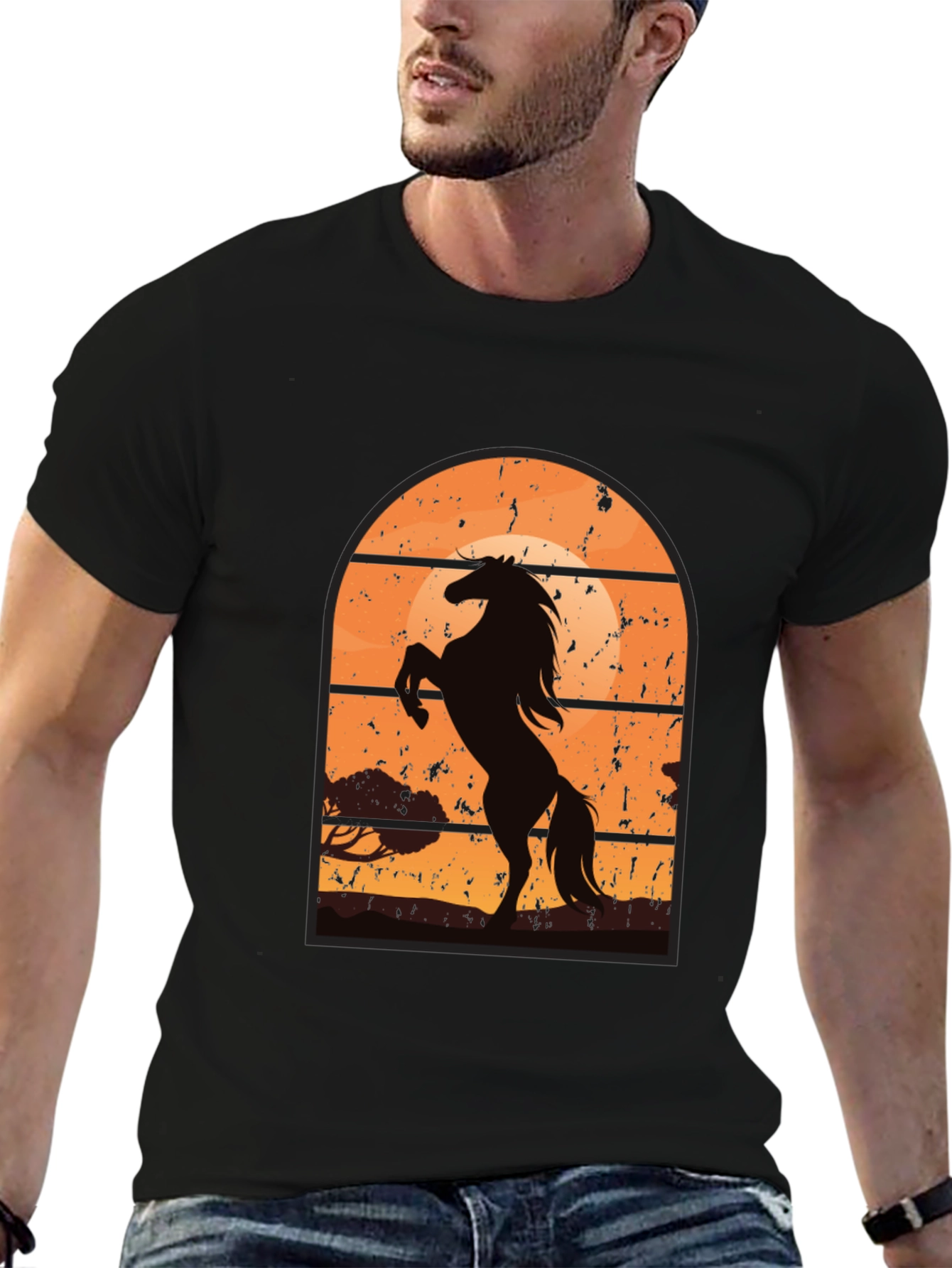 Black Horse Sunset Graphic T-Shirt view 6