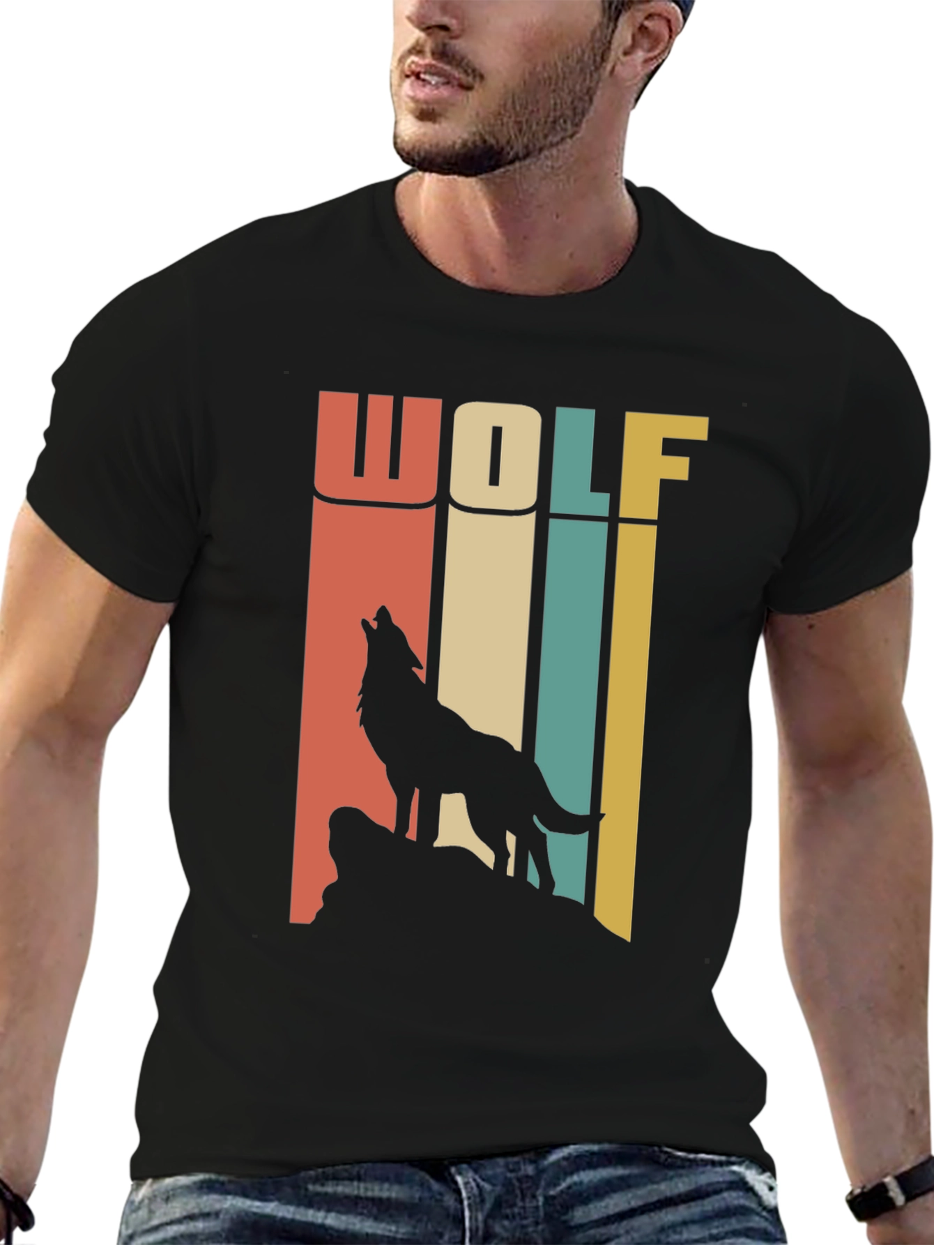 Black Retro Wolf T-Shirt - Vintage Style Graphic Tee view 6