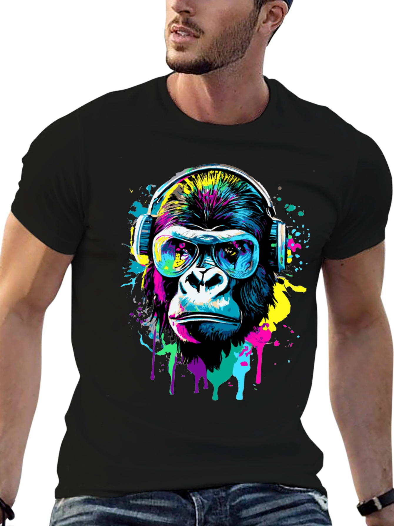 Black Cool Gorilla Graphic Tee - Funky Animal Print Shirt view 6
