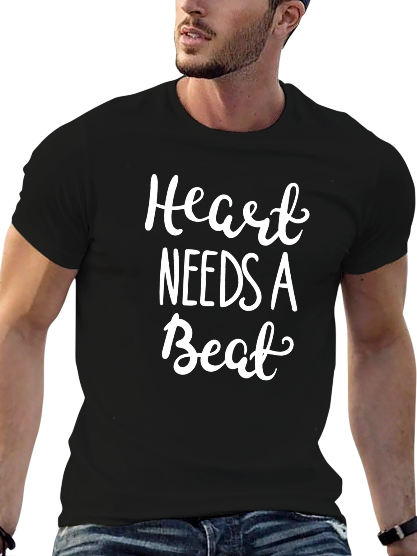 Black Heart Needs a Beat Graphic Tee - Men's Black T-Shirt view 6