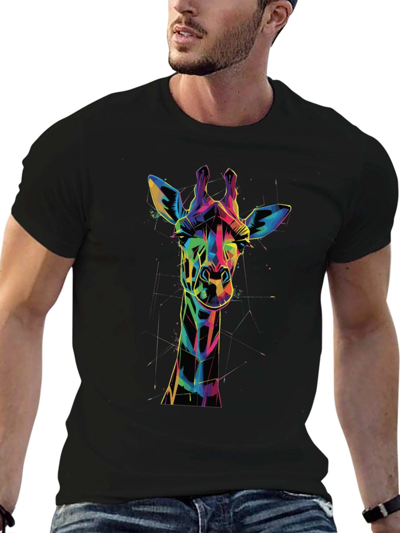 Black Geometric Giraffe Graphic Tee view 6