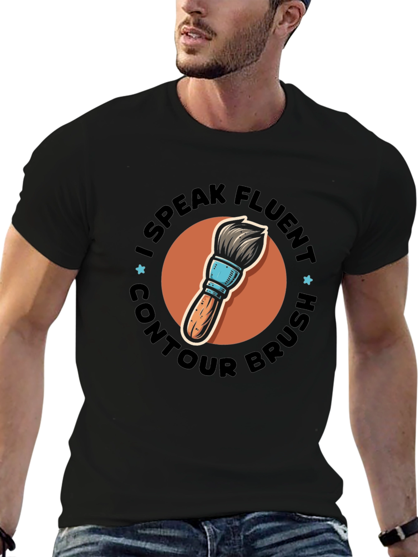 Black I Speak Fluent Contour Brush Black Tee view 6