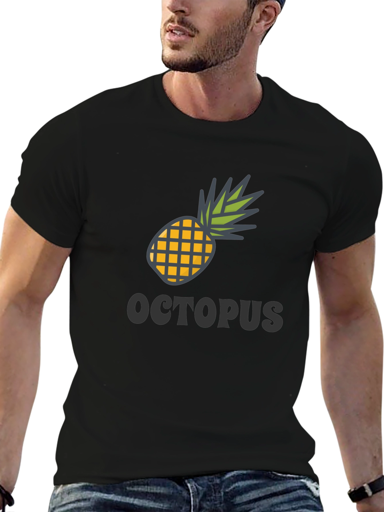 Black Pineapple Octopus Graphic Tee - Black Cotton Blend view 6