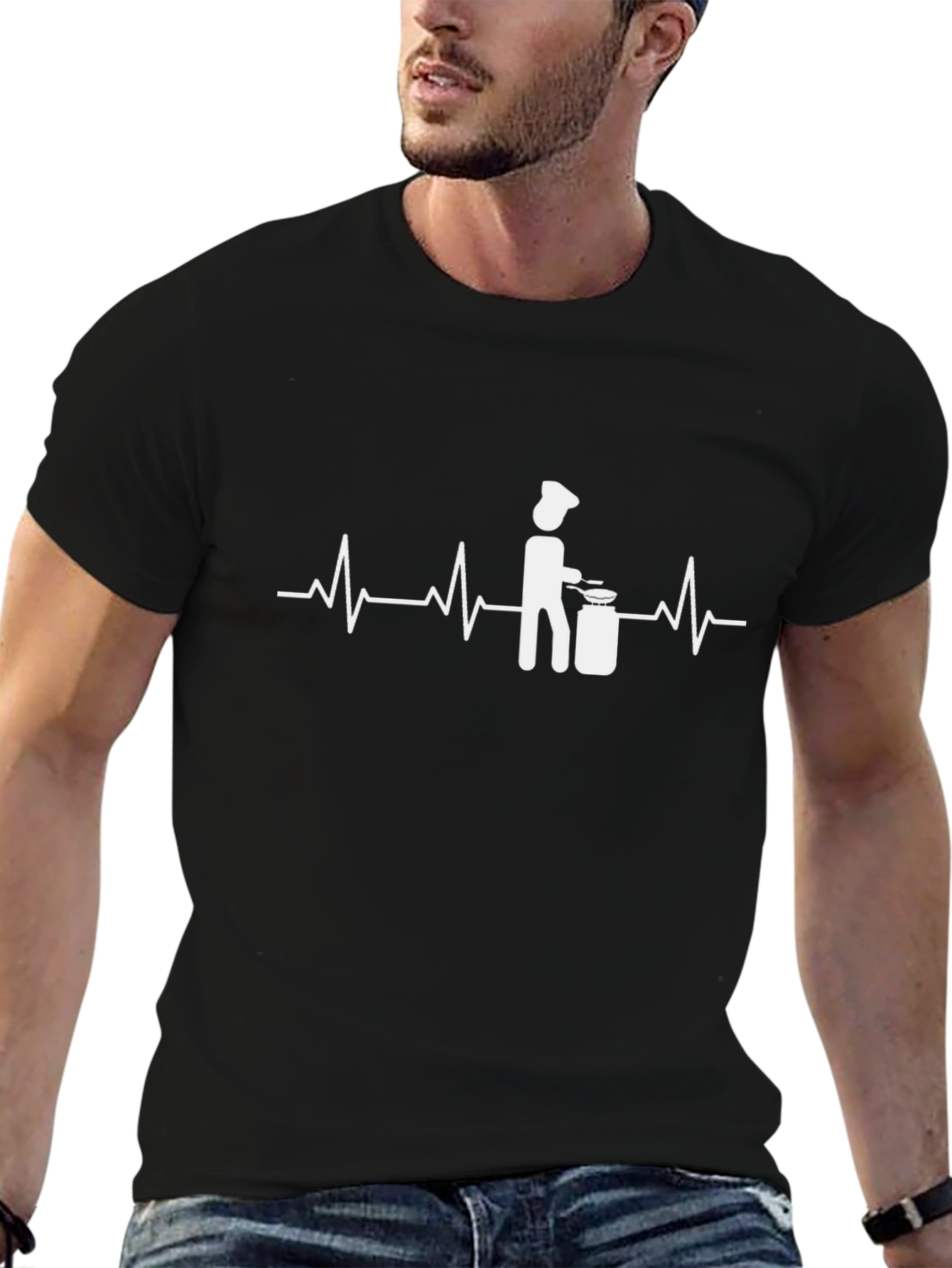 Black Chef's Heartbeat T-Shirt - Culinary Passion view 6