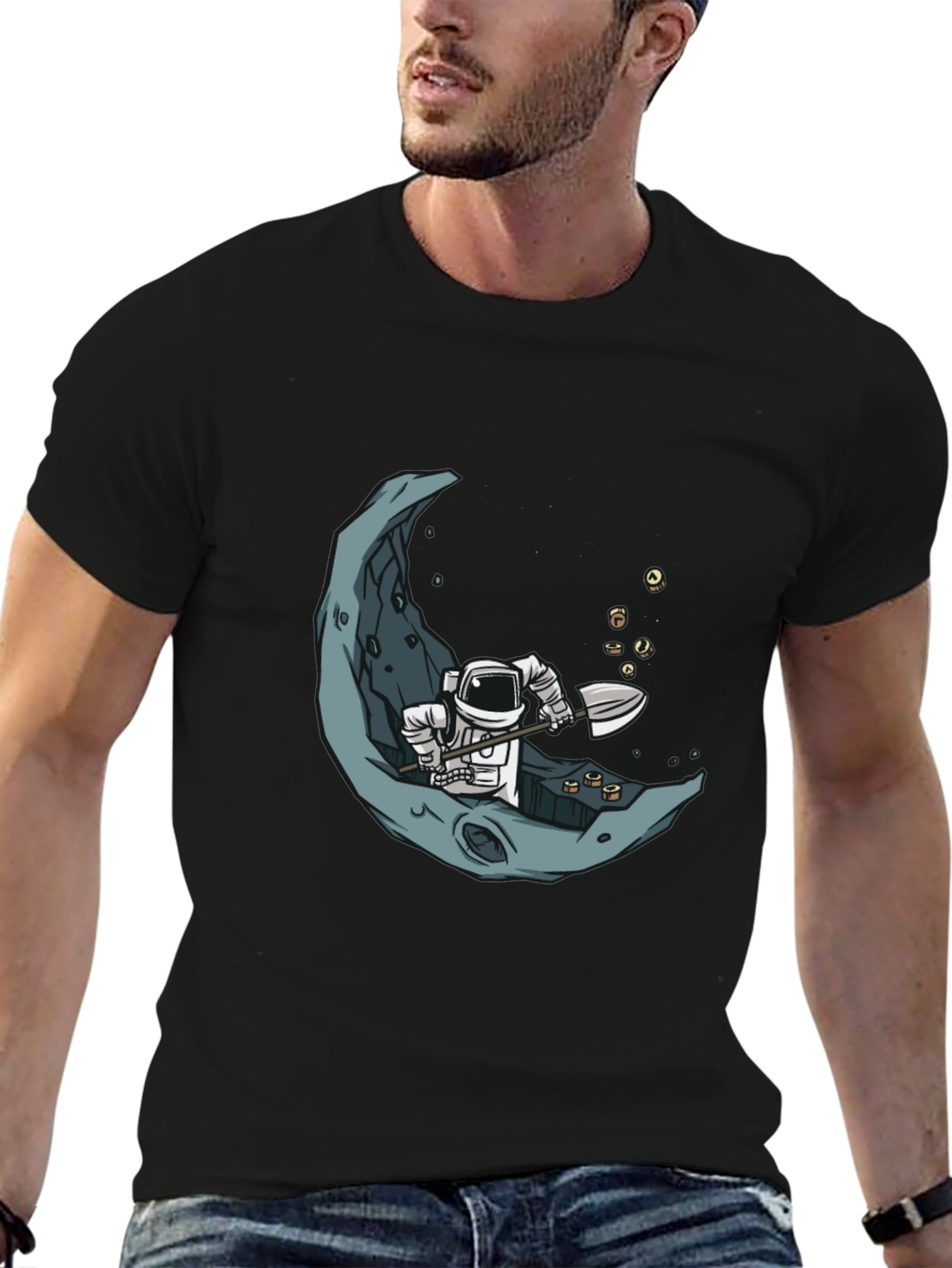 Black Astronaut Moon Miner Graphic Tee view 6