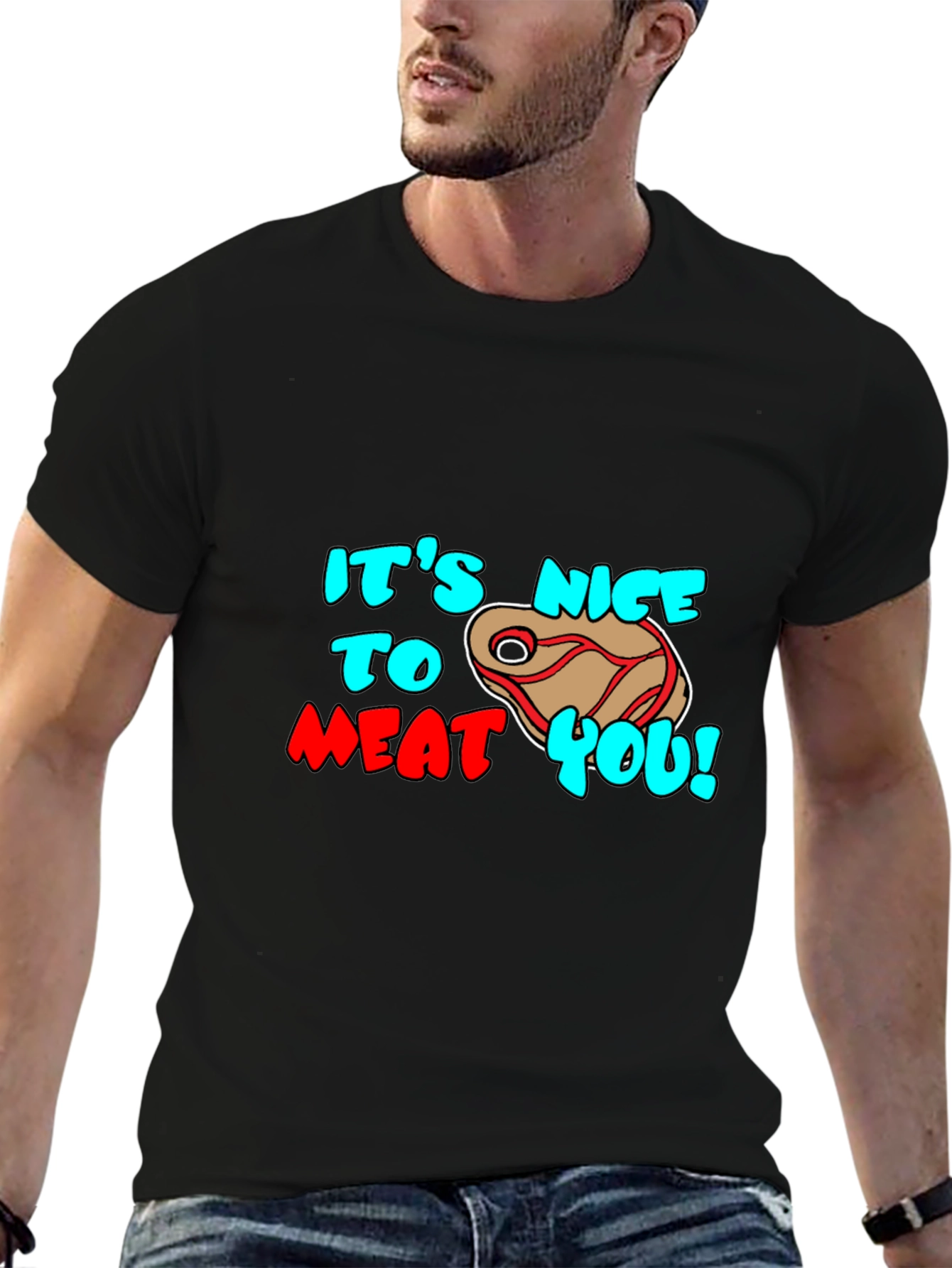 Black It's Nice To Meat You Graphic Tee view 6