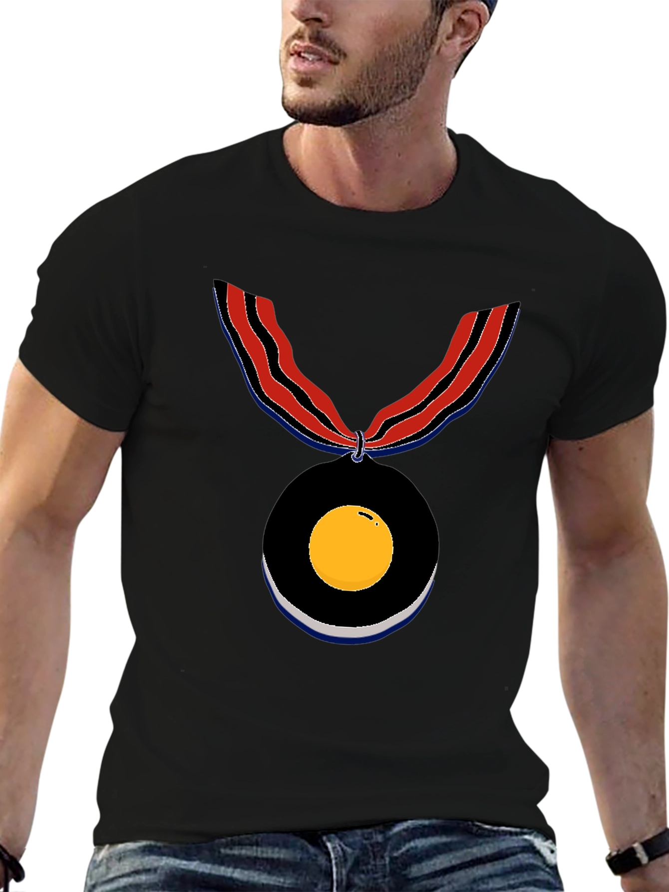 Black Novelty Medal Graphic Tee - Unique Design view 6