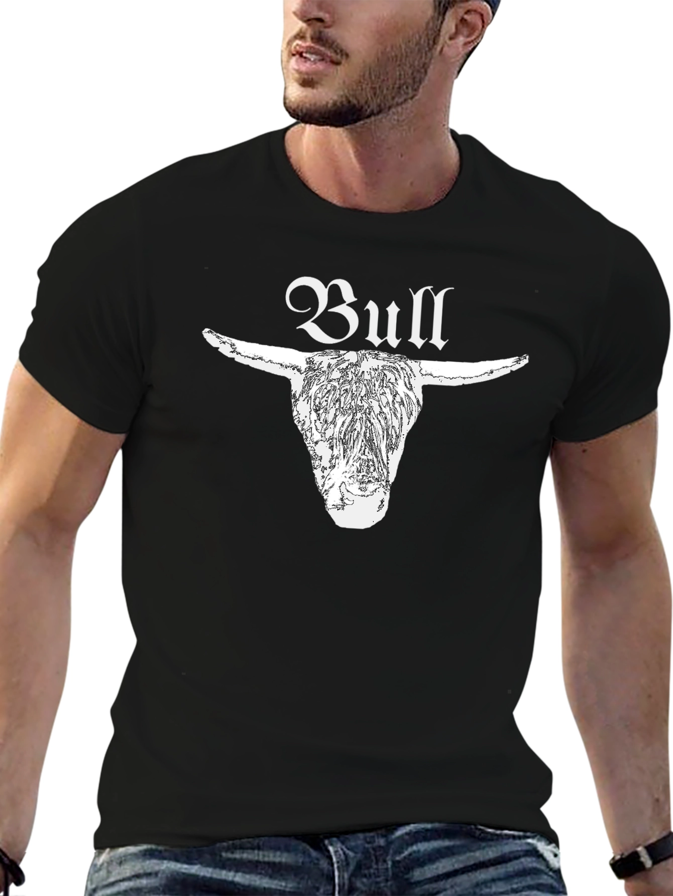 Black Bull Graphic Tee - Black Cotton T-Shirt view 6