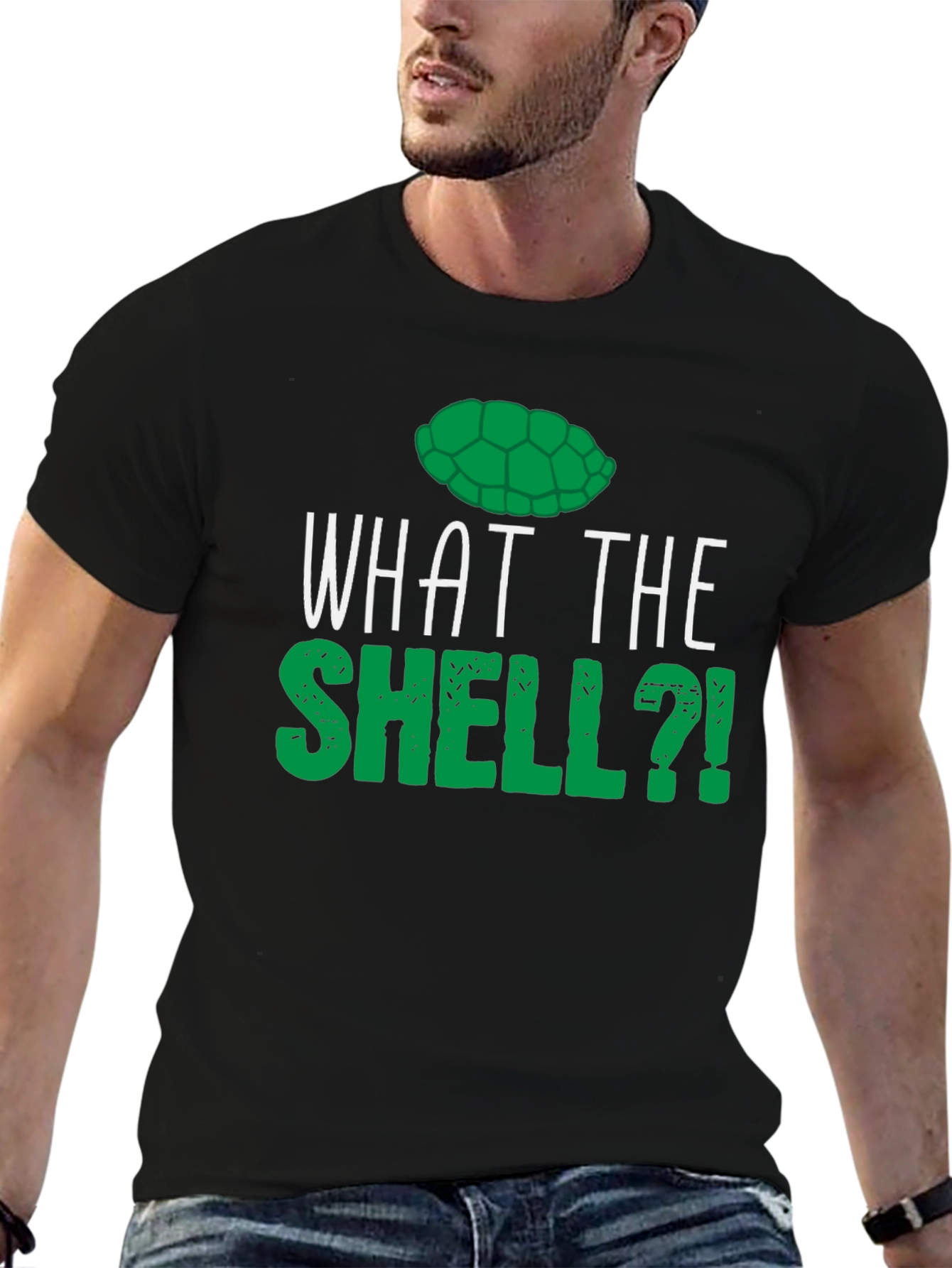 Black What the Shell? Funny Turtle T-Shirt view 6