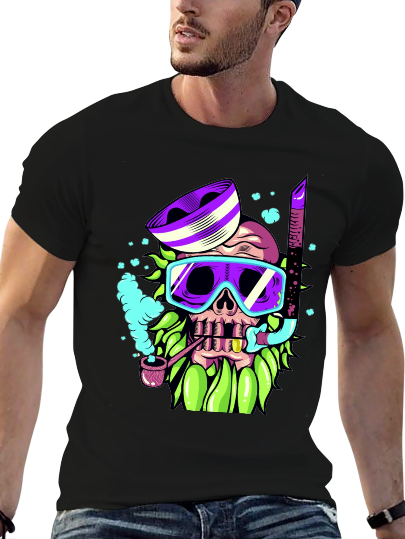 Black Diver Skull Graphic Tee - Unique Colorful Design view 6