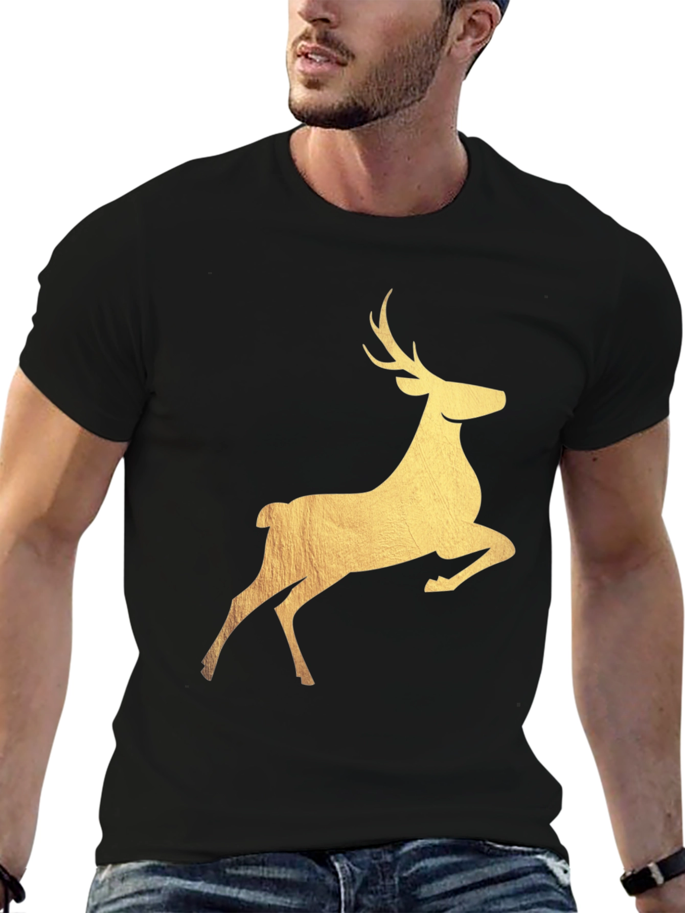 Black Reindeer Graphic Black T-Shirt view 6
